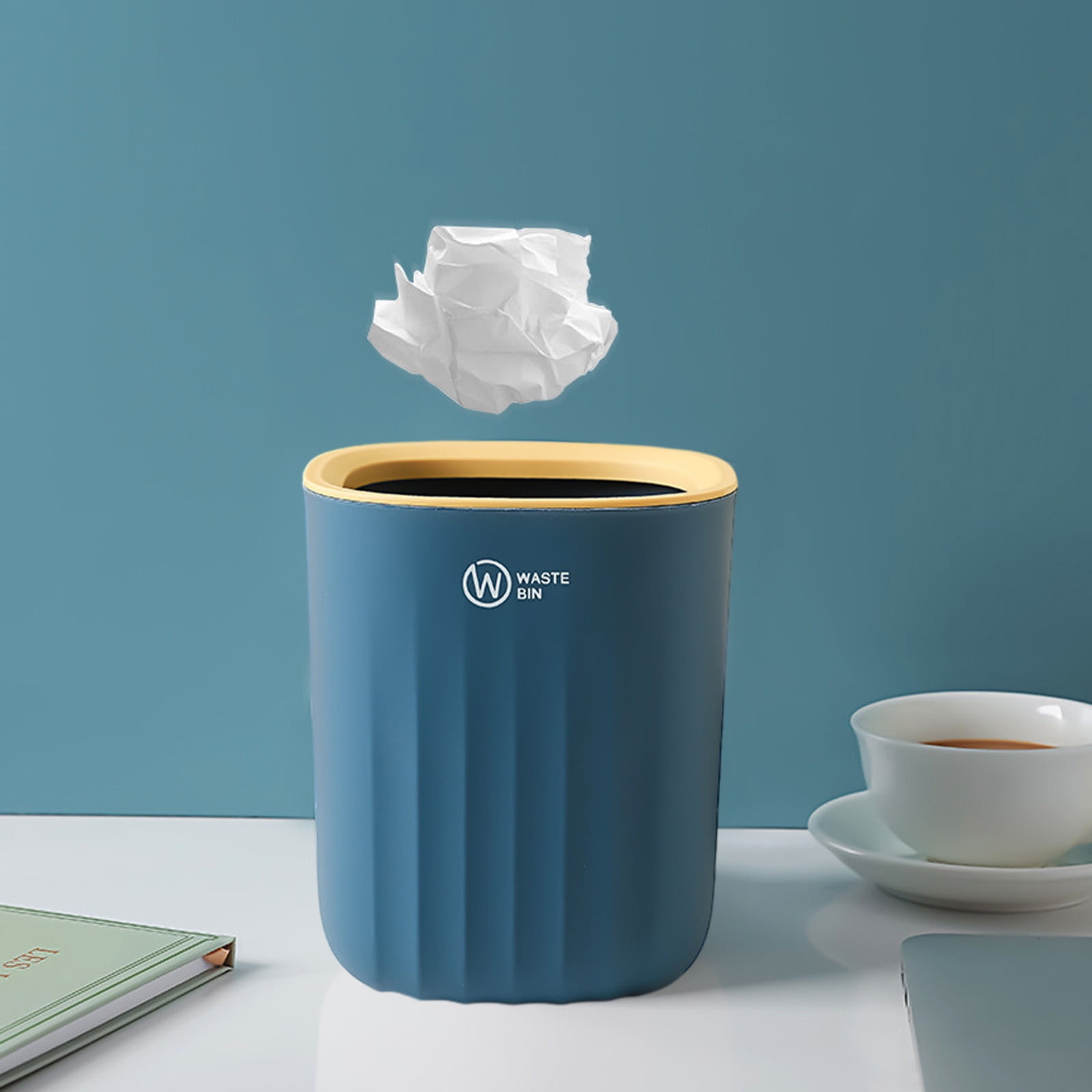 Chmadoxn Bathroom Trash Can, Plastic Rectangular Garbage Can for Kitchen, Bedroom, Living Room, Small Indoor Waste Basket 4.52×5.9 in Blue - Image 8