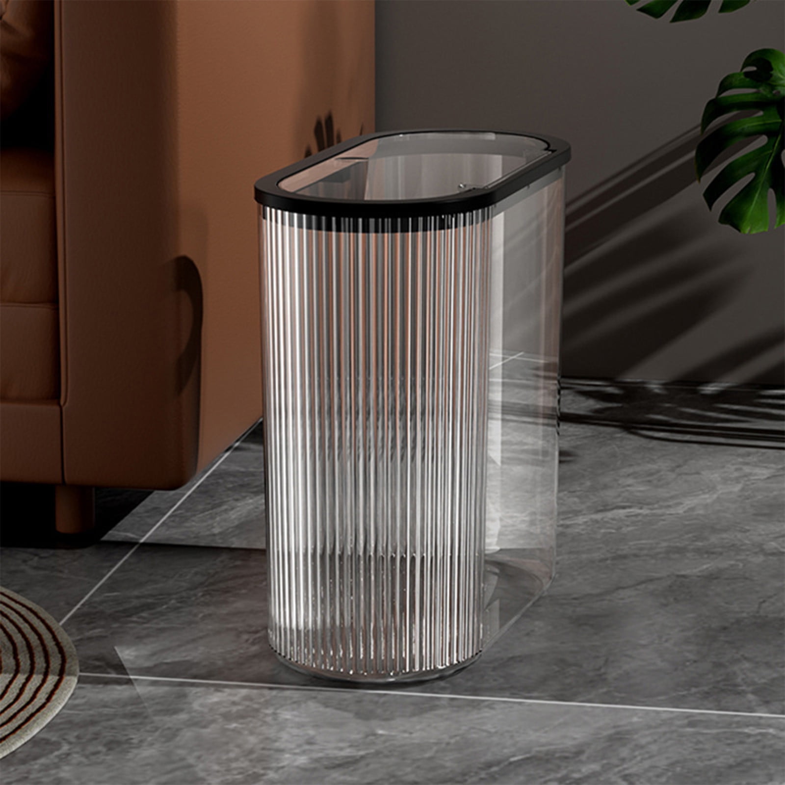 Chmadoxn Transparent Trash Can, Bathroom Trash Cans with Lids, Plastic Slim Waste Basket with Press Top Lid, Clear Garbage Can for Bathroom, Bedroom, Kitchen,Home,Office 11.22×11.73×5.62 in Gray - Image 5