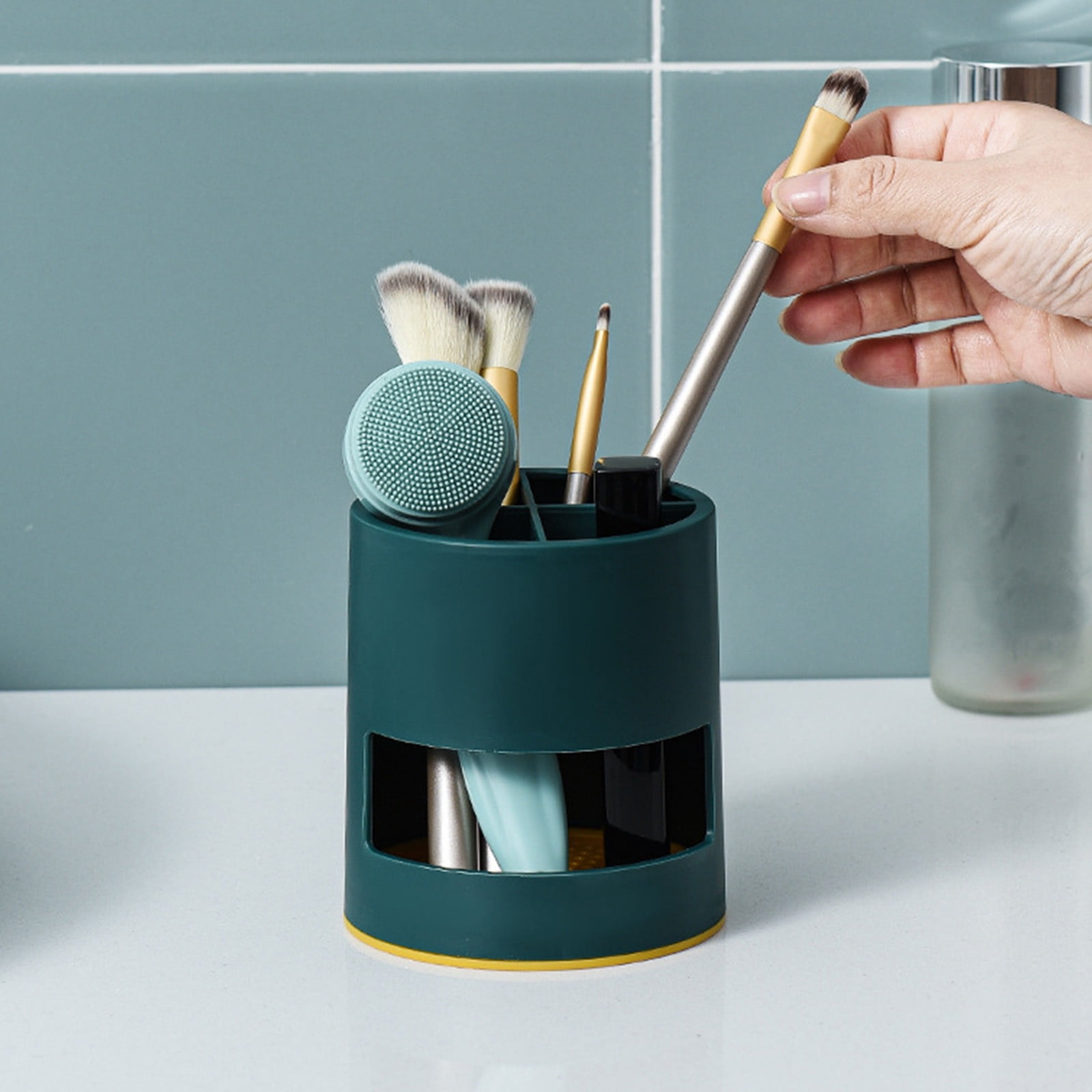 Chmadoxn Small Toothbrush Holder for Bathroom for Easy Clean 4 Slots Electric Toothbrush & Toothpaste Caddy for Family & Kids on Bathroom Vanity, Sink, and countertop 3.9×4.3 in Green - Image 2
