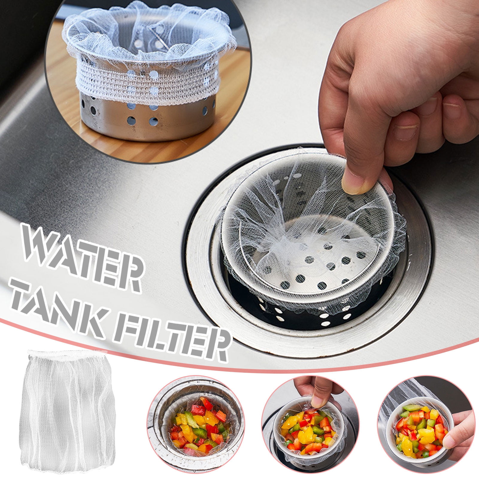 Chmadoxn 100 PCS Disposable Kitchen Sink Filter Nets 1mm Mesh Strainer Bags for Efficient Anti-Clogging, Food Catcher Screen Filters in Kitchen Sink Basket As Show B - Image 1