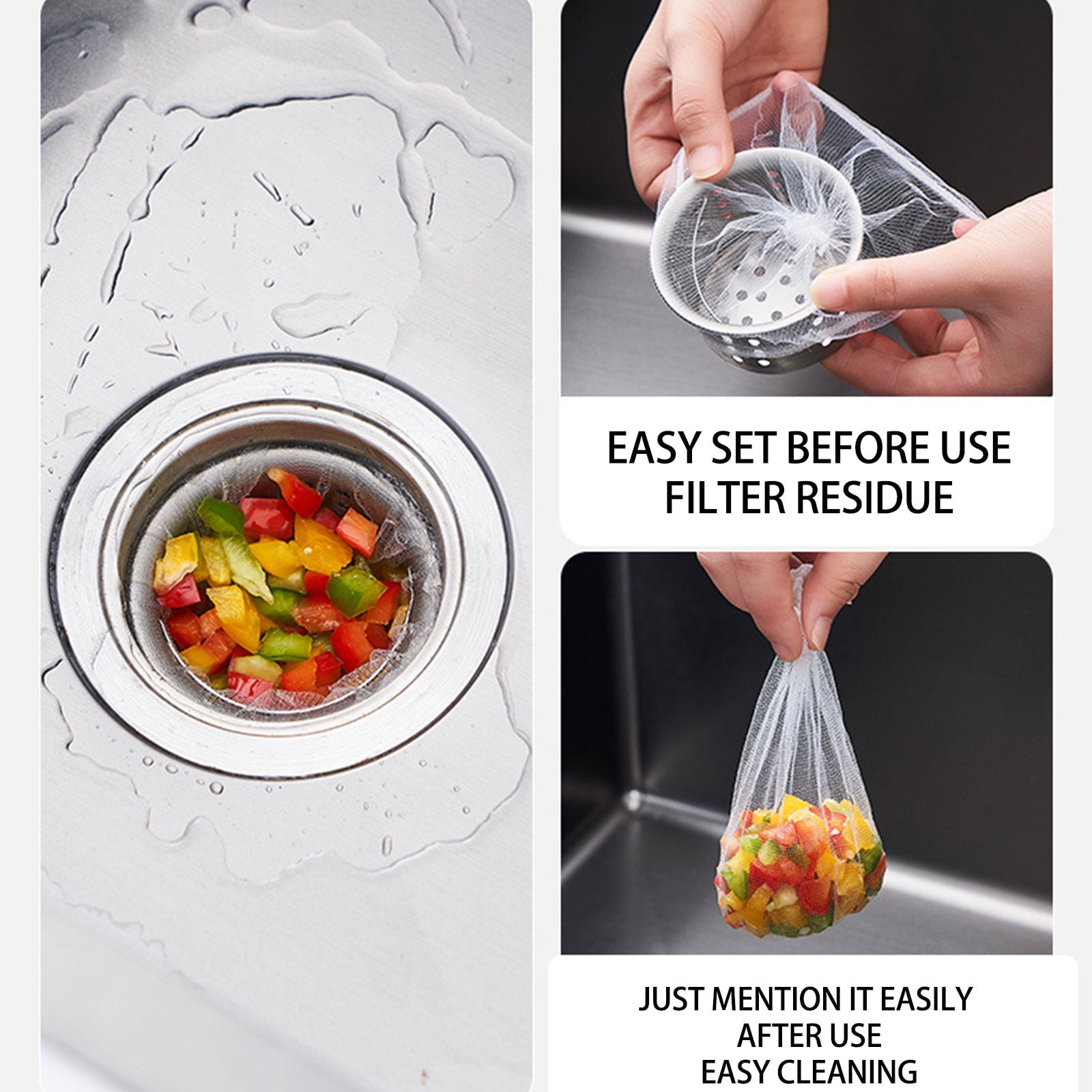 Chmadoxn 100 PCS Disposable Kitchen Sink Filter Nets 1mm Mesh Strainer Bags for Efficient Anti-Clogging, Food Catcher Screen Filters in Kitchen Sink Basket As Show B - Image 6
