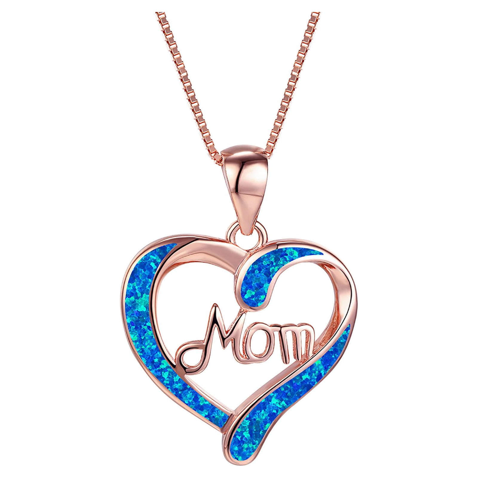 Chmadoxn Necklace for Mom 925 Silver Love Heart Pendant Necklace Birthstones Jewelry Blue Sapphire Pearl Simulated and More Stones Jewelry Women Birthday Mother's Day Rose Gold - Image 1