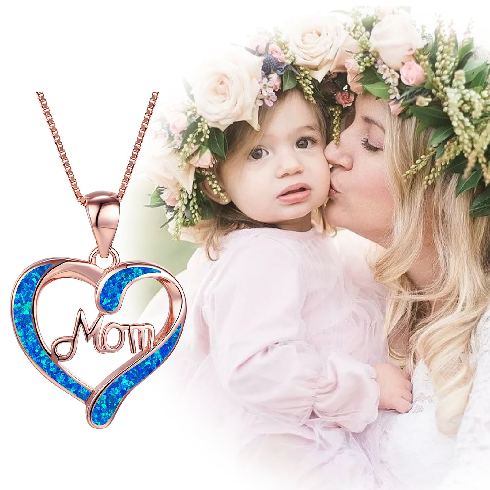 Chmadoxn Necklace for Mom 925 Silver Love Heart Pendant Necklace Birthstones Jewelry Blue Sapphire Pearl Simulated and More Stones Jewelry Women Birthday Mother's Day Rose Gold - Image 2
