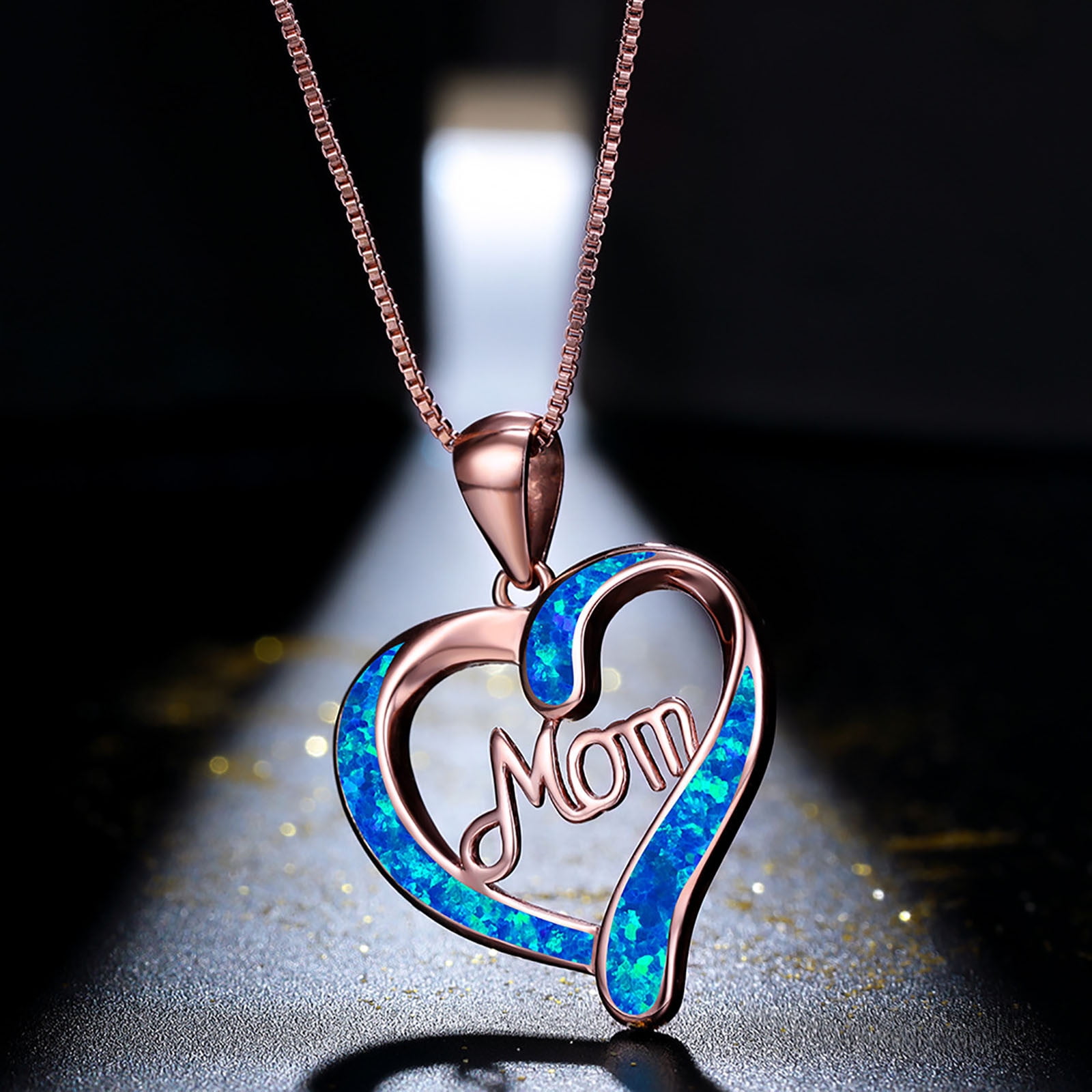 Chmadoxn Necklace for Mom 925 Silver Love Heart Pendant Necklace Birthstones Jewelry Blue Sapphire Pearl Simulated and More Stones Jewelry Women Birthday Mother's Day Rose Gold - Image 4