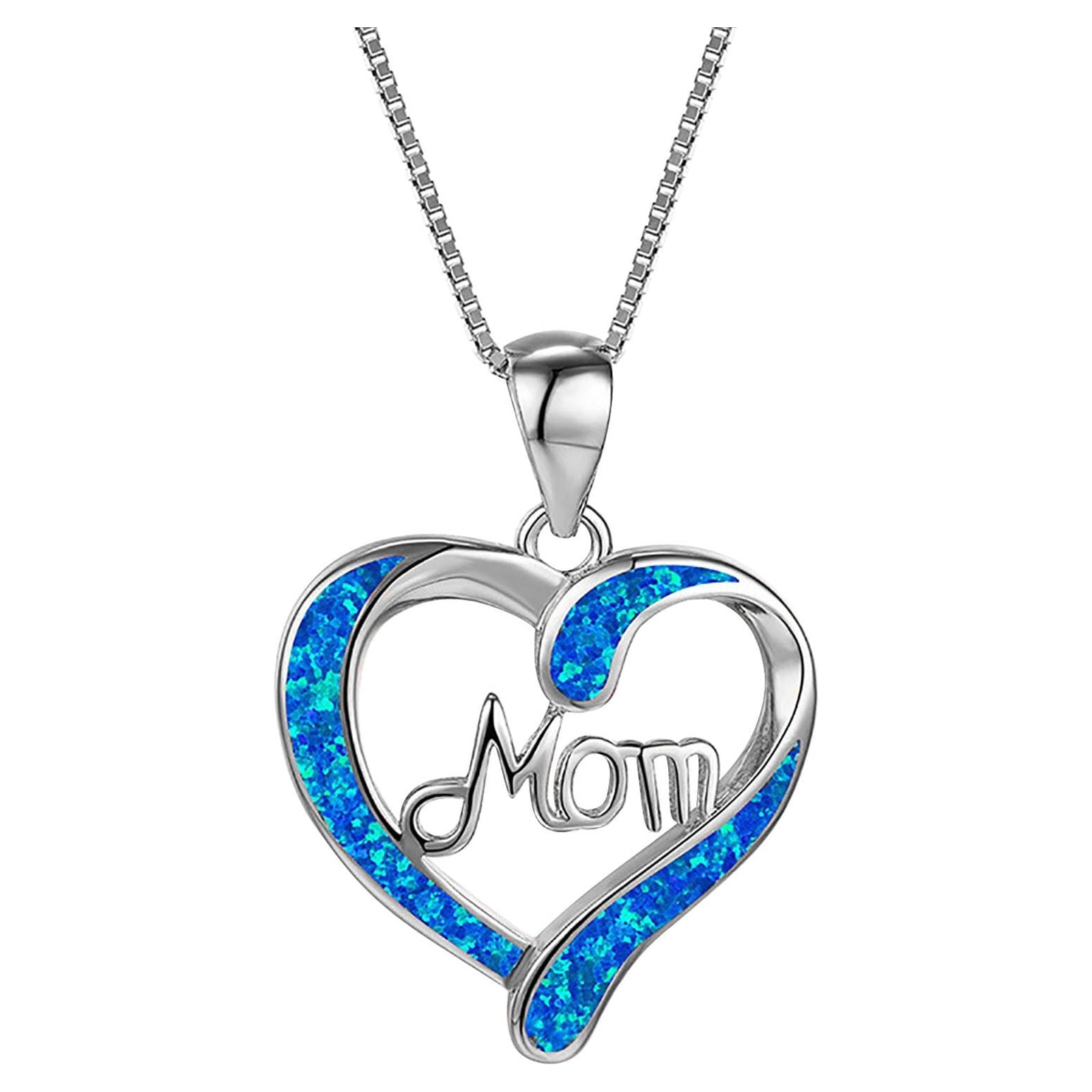 Chmadoxn Necklace for Mom 925 Silver Love Heart Pendant Necklace Birthstones Jewelry Blue Sapphire Pearl Simulated and More Stones Jewelry Women Birthday Mother's Day Silver - Image 1