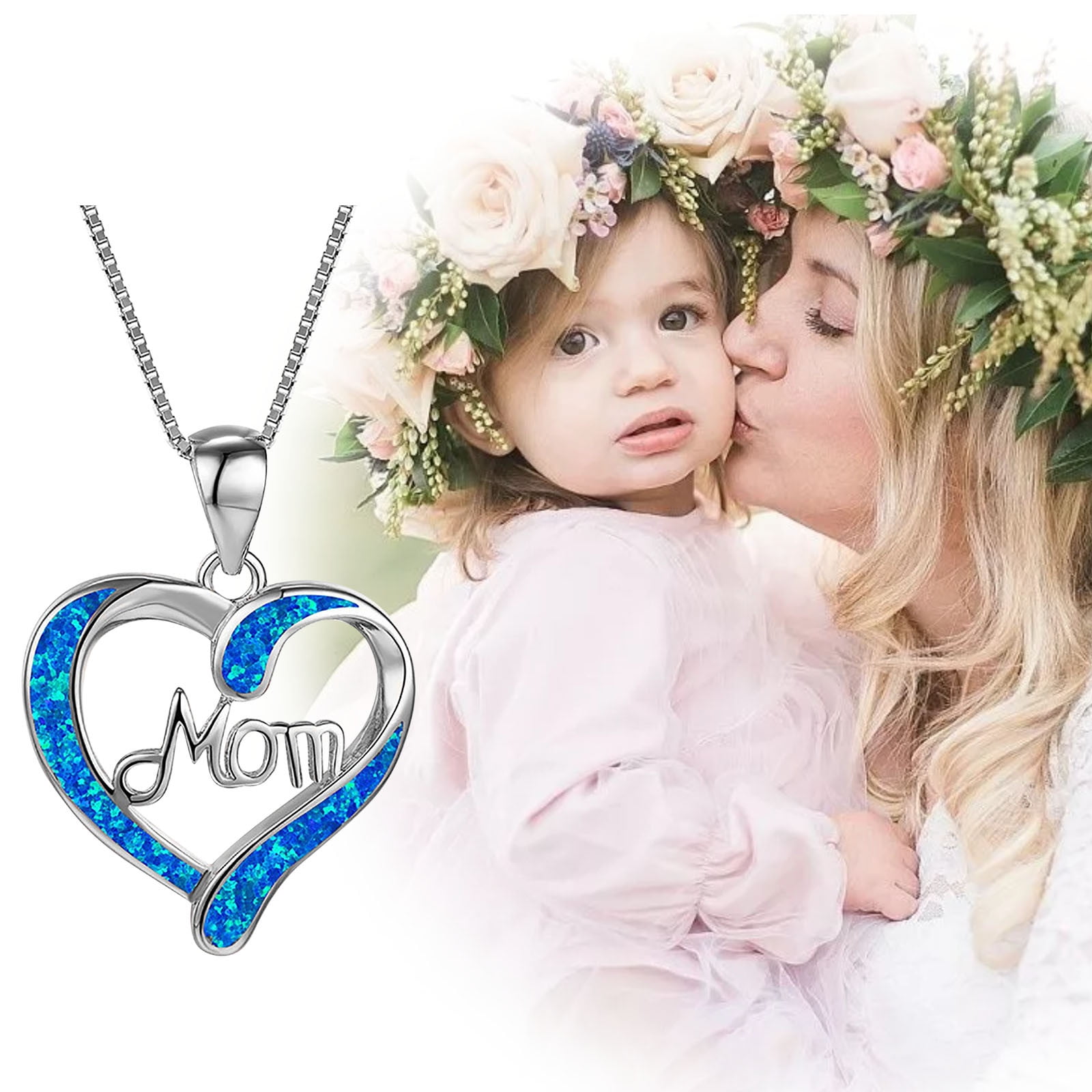 Chmadoxn Necklace for Mom 925 Silver Love Heart Pendant Necklace Birthstones Jewelry Blue Sapphire Pearl Simulated and More Stones Jewelry Women Birthday Mother's Day Silver - Image 2