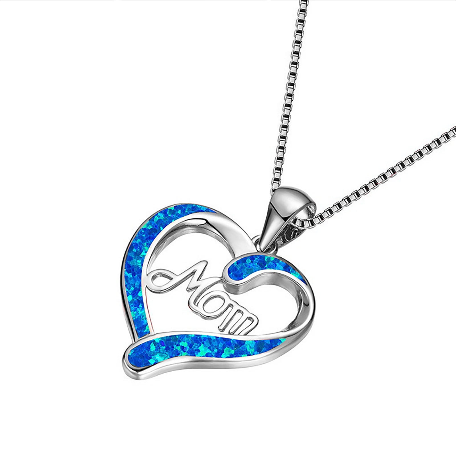 Chmadoxn Necklace for Mom 925 Silver Love Heart Pendant Necklace Birthstones Jewelry Blue Sapphire Pearl Simulated and More Stones Jewelry Women Birthday Mother's Day Silver - Image 5