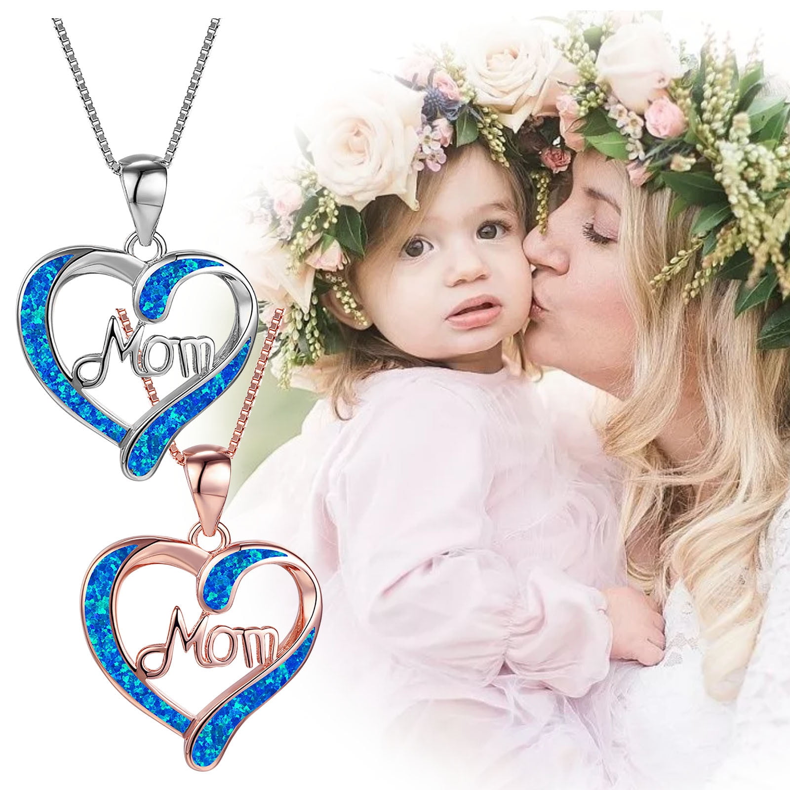 Chmadoxn Necklace for Mom 925 Silver Love Heart Pendant Necklace Birthstones Jewelry Blue Sapphire Pearl Simulated and More Stones Jewelry Women Birthday Mother's Day Silver - Image 7