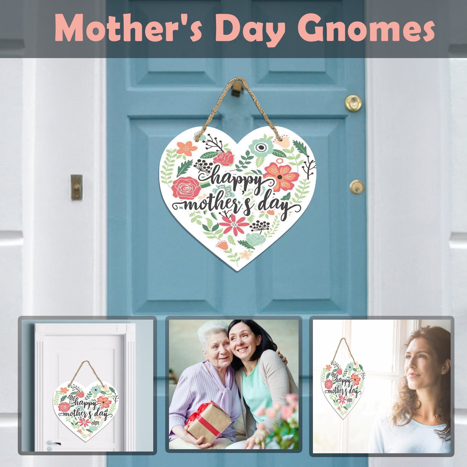 Mothers Day Gifts Chmadoxn Mothers Day Gifts for Mom Front Door Welcome Sign - Heart-Shaped Happy Mother'S Day Sign Mothers Day Decorations O - Image 2