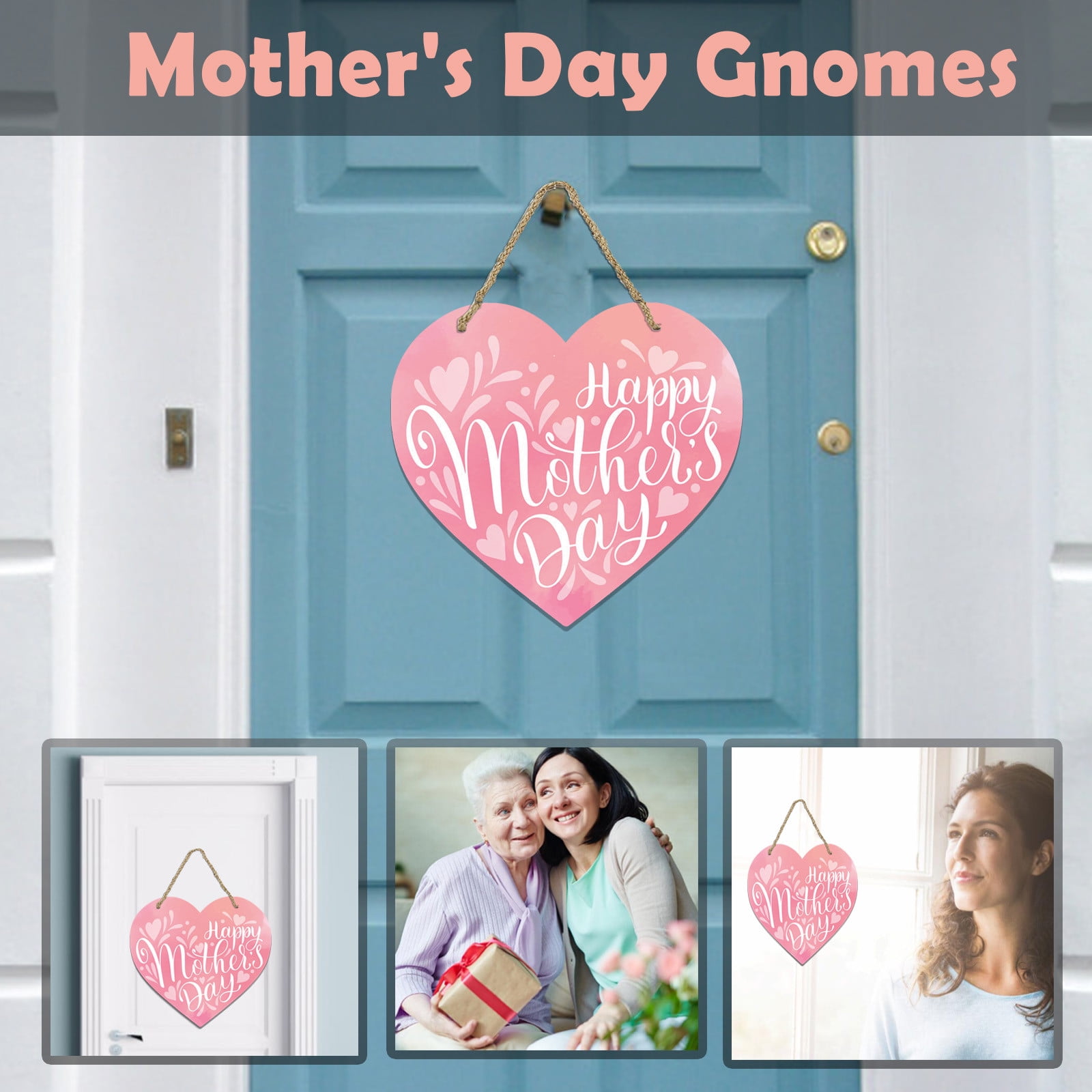 Mothers Day Gifts Chmadoxn Mothers Day Gifts for Mom Front Door Welcome Sign - Heart-Shaped Happy Mother'S Day Sign Mothers Day Decorations P - Image 7