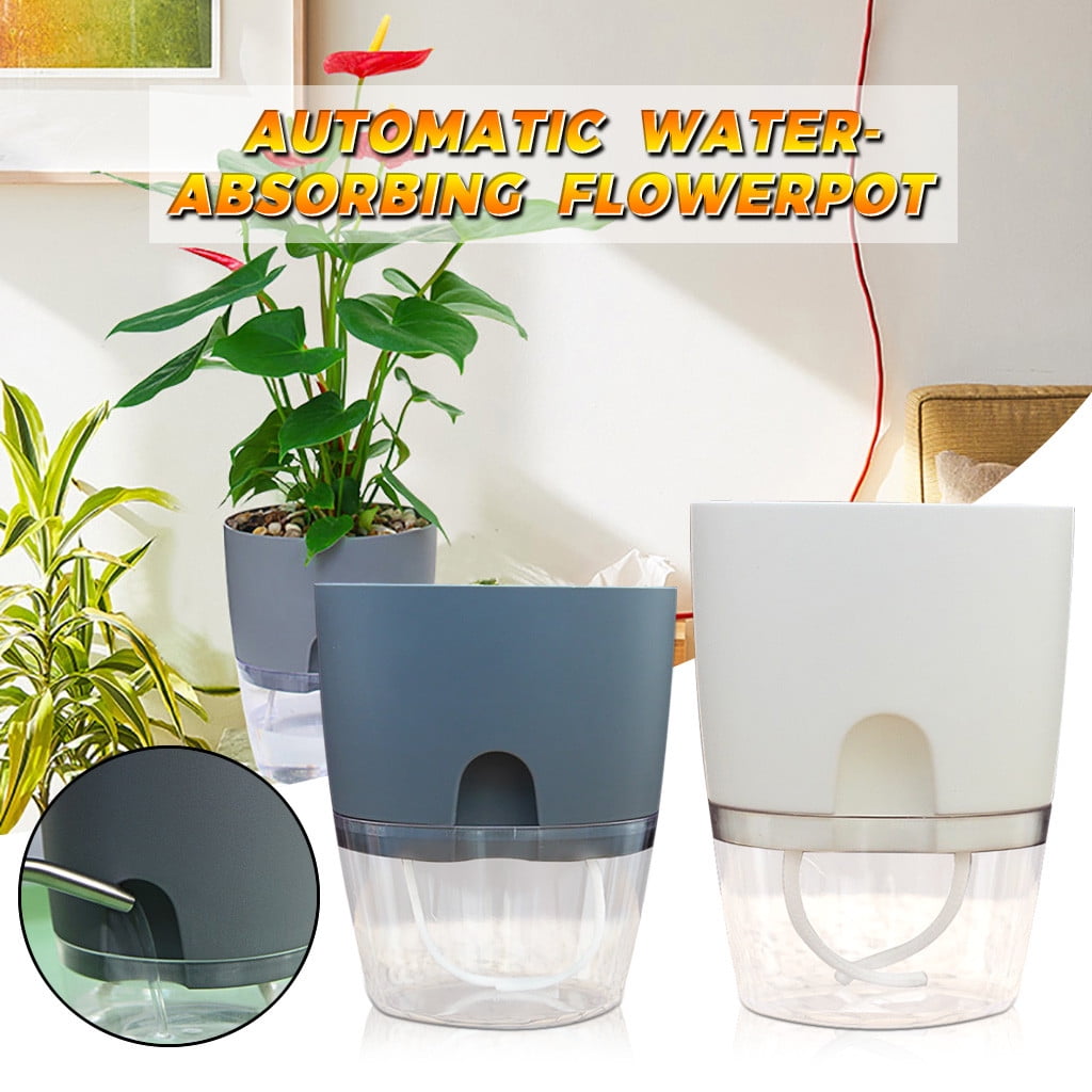 Darzheoy Self Watering Planter, 4 Inch Self Watering Pots for Indoor Plants, Self Watering Planters with Wick Rope for All House Herbs, Plants, Violets and Dahlias Gray - Image 2