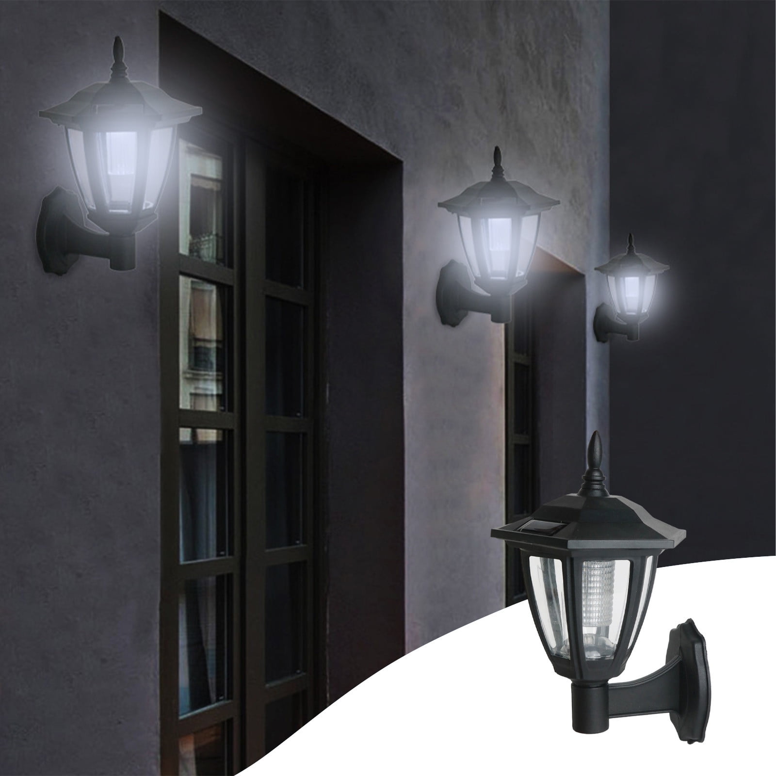 Darzheoy Solar Powered Wall Lanterns Outdoor, Dusk to Dawn Motion Sensor LED Sconce Lights Waterproof, Exterior Front Porch Security Lamps for Wall Mount Patio Fence Cold White Black - Image 2