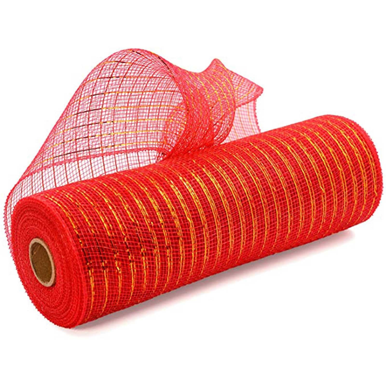 Darzheoy 10 Inch x 30 Feet Deco Poly Mesh Ribbon, Metallic Foil Poly Mesh Ribbon, for Wreaths, Swags, Craft, Wedding, Party and Decorating Supplies Red - Image 1