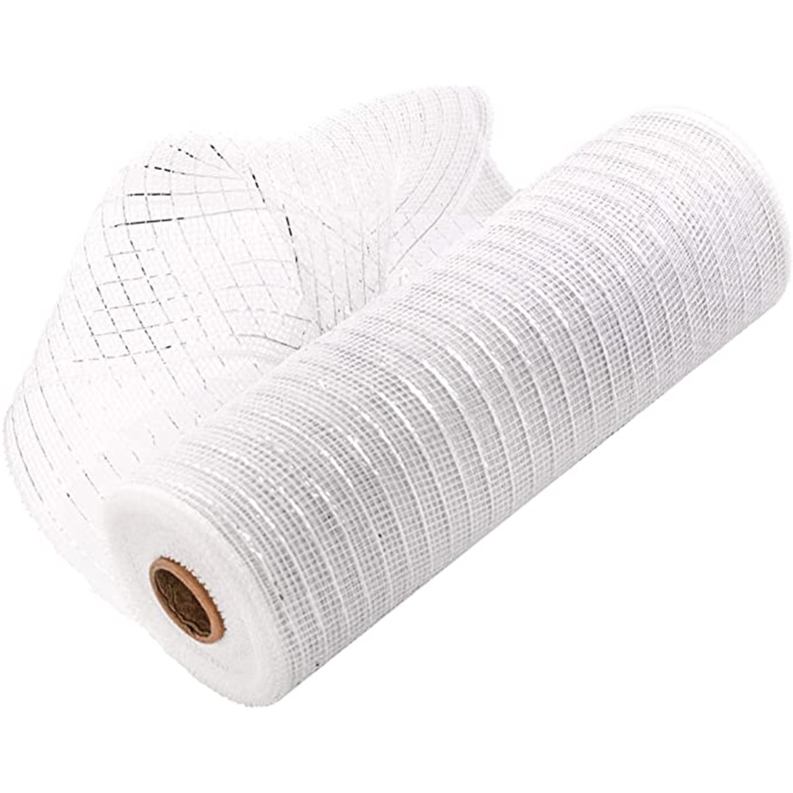 Darzheoy 10 Inch x 30 Feet Deco Poly Mesh Ribbon, Metallic Foil Poly Mesh Ribbon, for Wreaths, Swags, Craft, Wedding, Party and Decorating Supplies White - Image 1