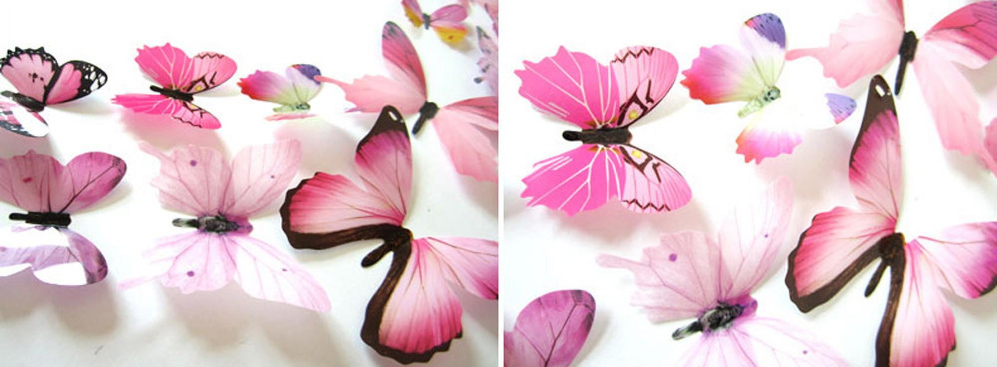 Darzheoy 12Pcs Butterfly Wall Decals, 3D Butterfly Wall Stickers Removable DIY Home Decorations Art Decor Wall Stickers Murals for Kids Bedroom Living Room Classroom Office Pink - Image 2
