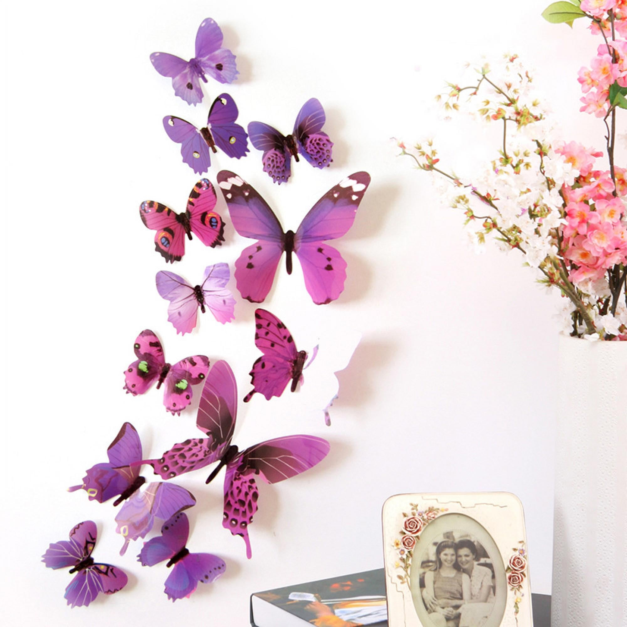 Darzheoy 12Pcs Butterfly Wall Decals, 3D Butterfly Wall Stickers Removable DIY Home Decorations Art Decor Wall Stickers Murals for Kids Bedroom Living Room Classroom Office Purple - Image 1