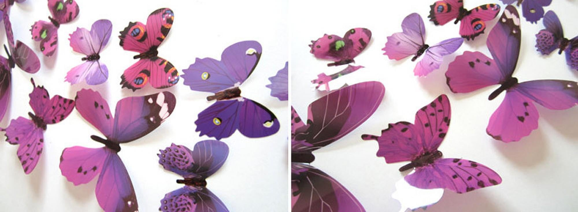 Darzheoy 12Pcs Butterfly Wall Decals, 3D Butterfly Wall Stickers Removable DIY Home Decorations Art Decor Wall Stickers Murals for Kids Bedroom Living Room Classroom Office Purple - Image 2