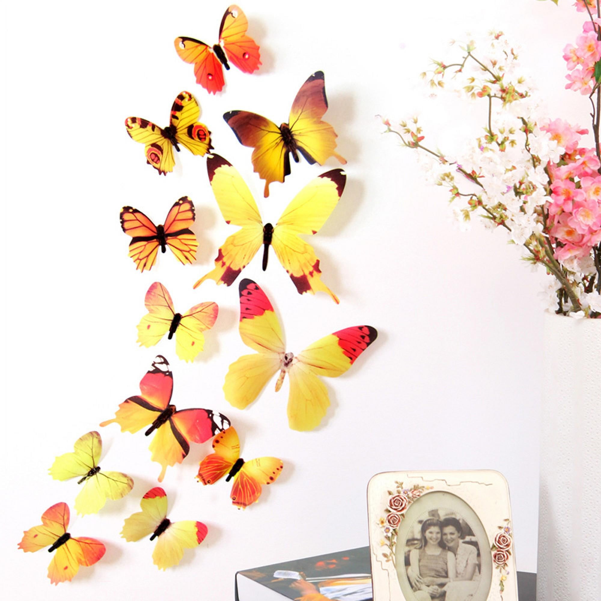 Darzheoy 12Pcs Butterfly Wall Decals, 3D Butterfly Wall Stickers Removable DIY Home Decorations Art Decor Wall Stickers Murals for Kids Bedroom Living Room Classroom Office Yellow - Image 1