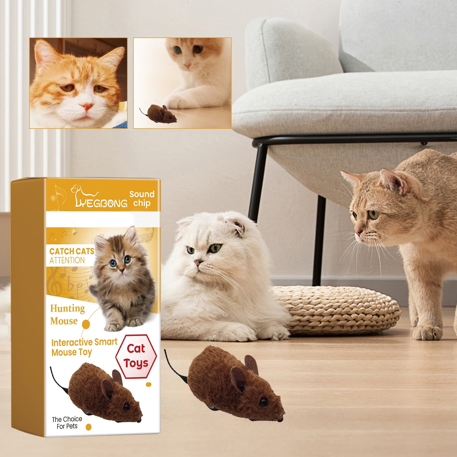 Darzheoy Interactive Toys for Indoor Cats, Mouse Toys with Electronic Realistic Squeaky Sound, Automatic Moving Kitten Toys Electric Mice Toy Self Play Exercise Brown - Image 5
