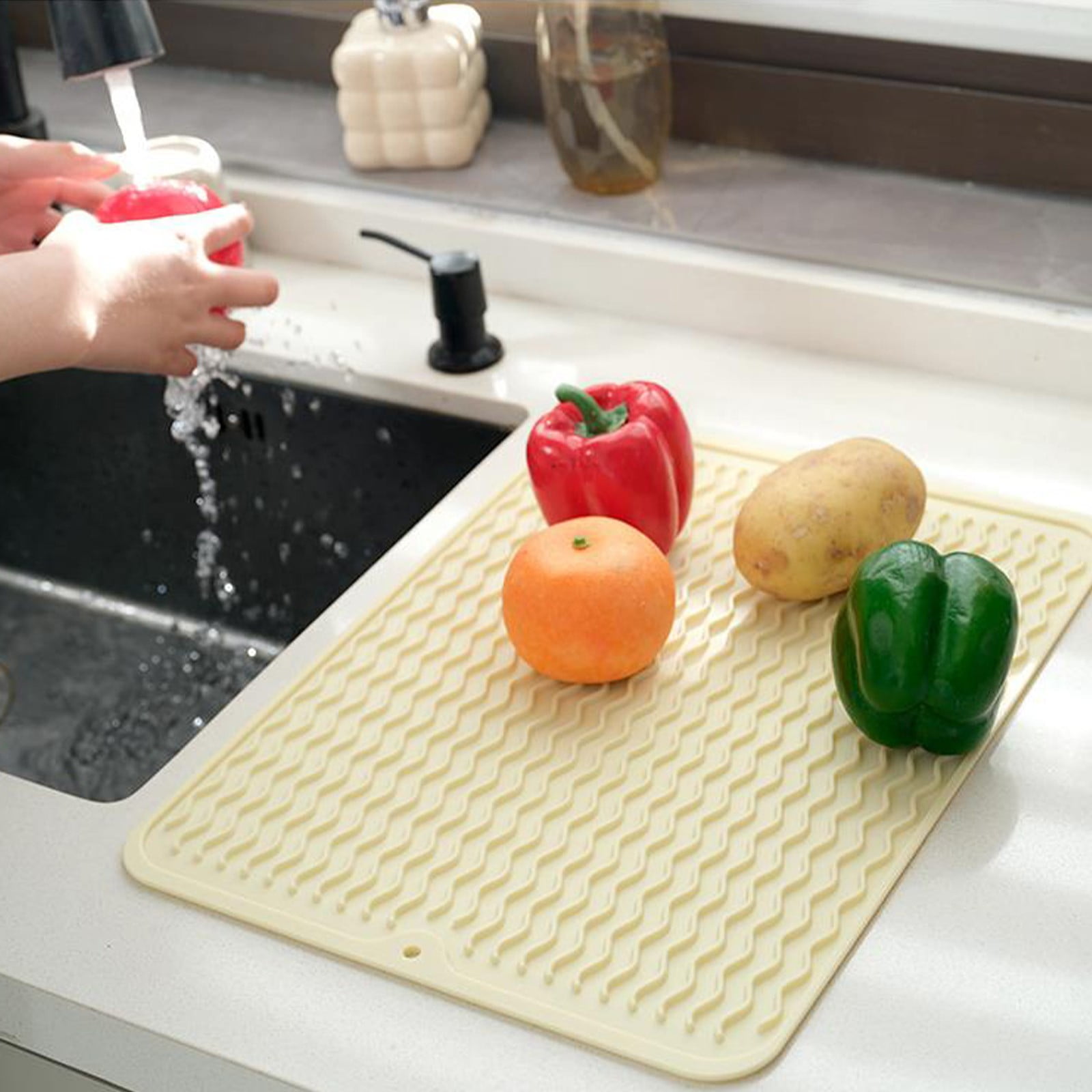 Chmadoxn Dish Drying Mat,Large Dish Drying Mats, Non-Slip Mat Easy Clean Drying Mat Large Heat Dish Drainer Mat for Kitchen Counter Sink Refrigerator or Drawer Easy to Clean 11.8×15.7 in Gray - Image 7