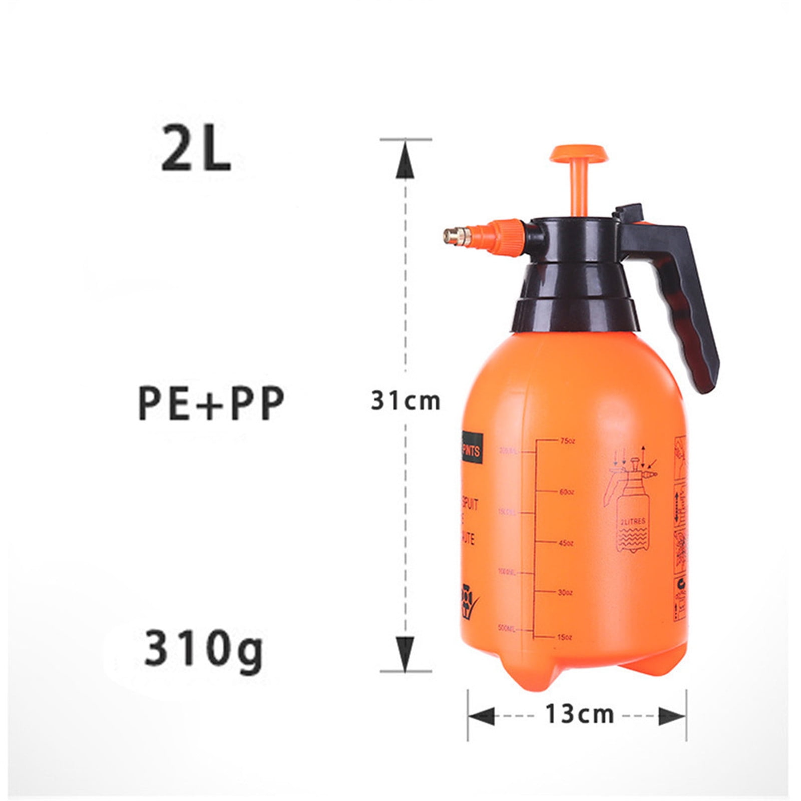 Darzheoy Handheld Garden Pump Sprayer, 2L Lawn & Garden Pressure Water Spray Bottle with Adjustable Brass Nozzle, for Plants and Other Cleaning Solutions Orange - Image 3