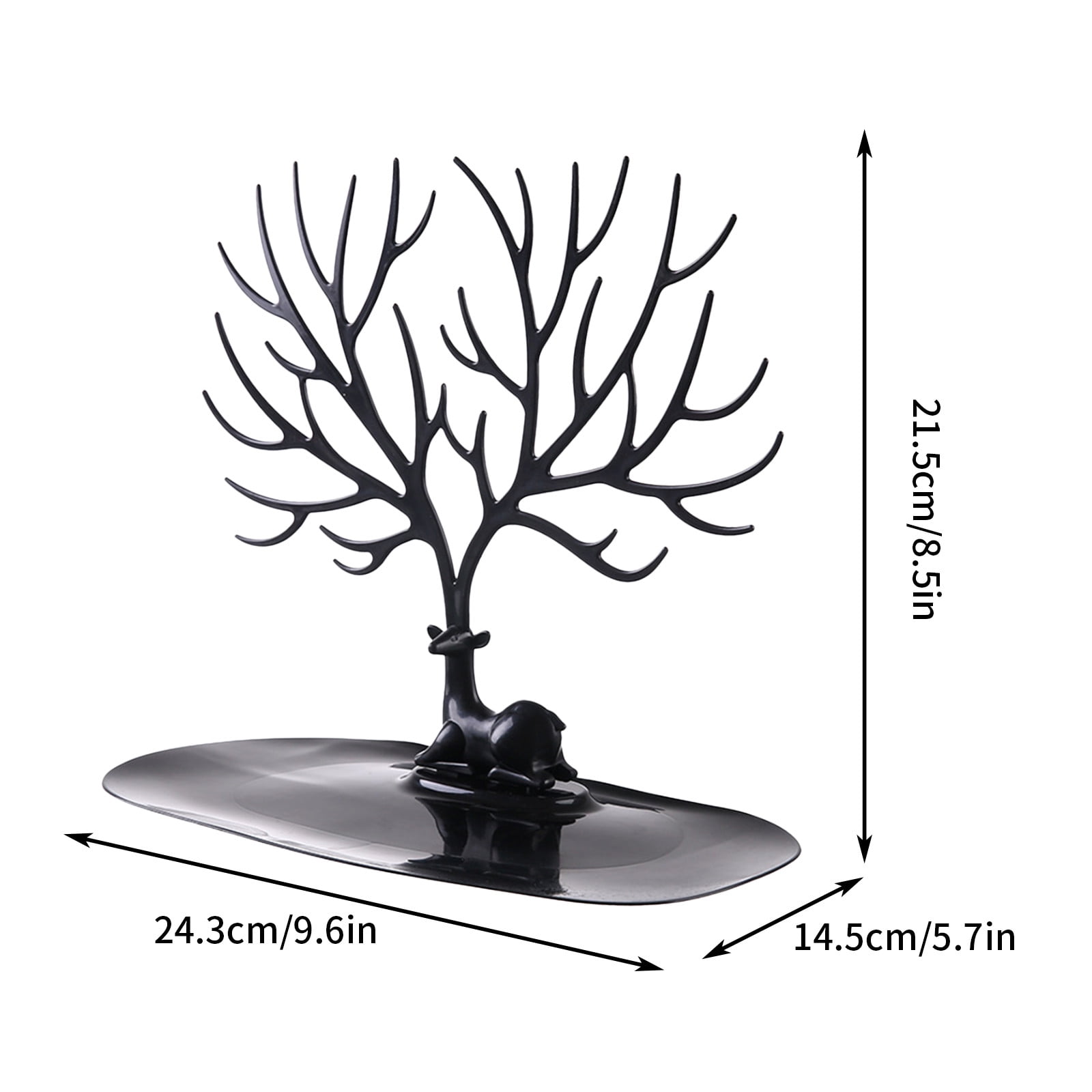Chmadoxn Jewelry Tree Stand Organizer Jewelry Display Tray Deer Tree Jewellery Holder Hanger for Necklaces Bracelet Earrings Birthday Gifts Jewellery Stand Rack Storage 9.6×5.7×8.5 in Black - Image 2