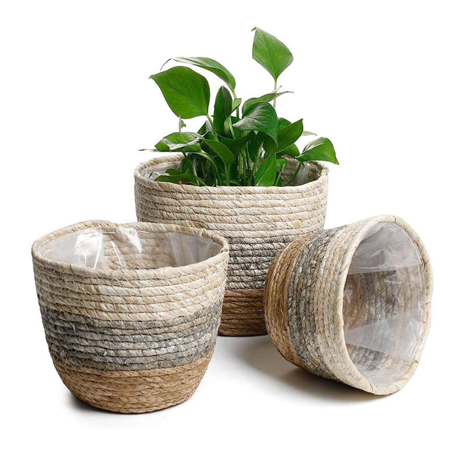 Darzheoy Woven Seagrass Plant Basket, Flower Pots Home Boho Decor, Storage Picnic Grocery Straw Bag for Plant Artificial Tree - 5.5