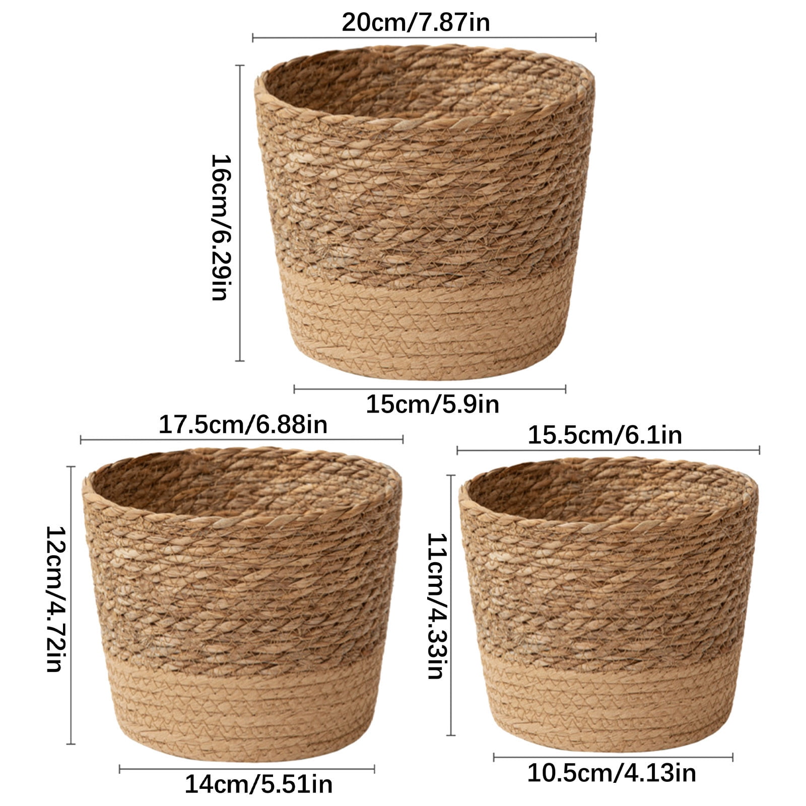Darzheoy Woven Seagrass Plant Basket, Flower Pots Home Boho Decor, Storage Picnic Grocery Straw Bag for Plant Artificial Tree - 5.5