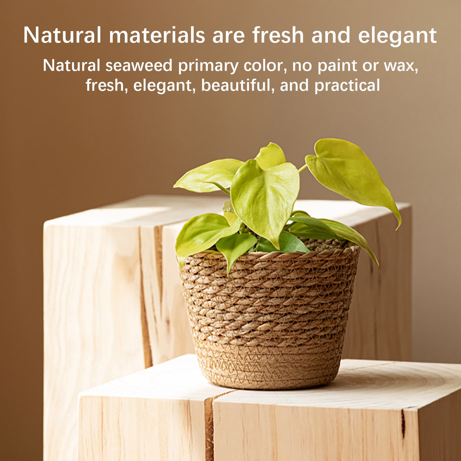 Darzheoy Woven Seagrass Plant Basket, Flower Pots Home Boho Decor, Storage Picnic Grocery Straw Bag for Plant Artificial Tree - 5.5