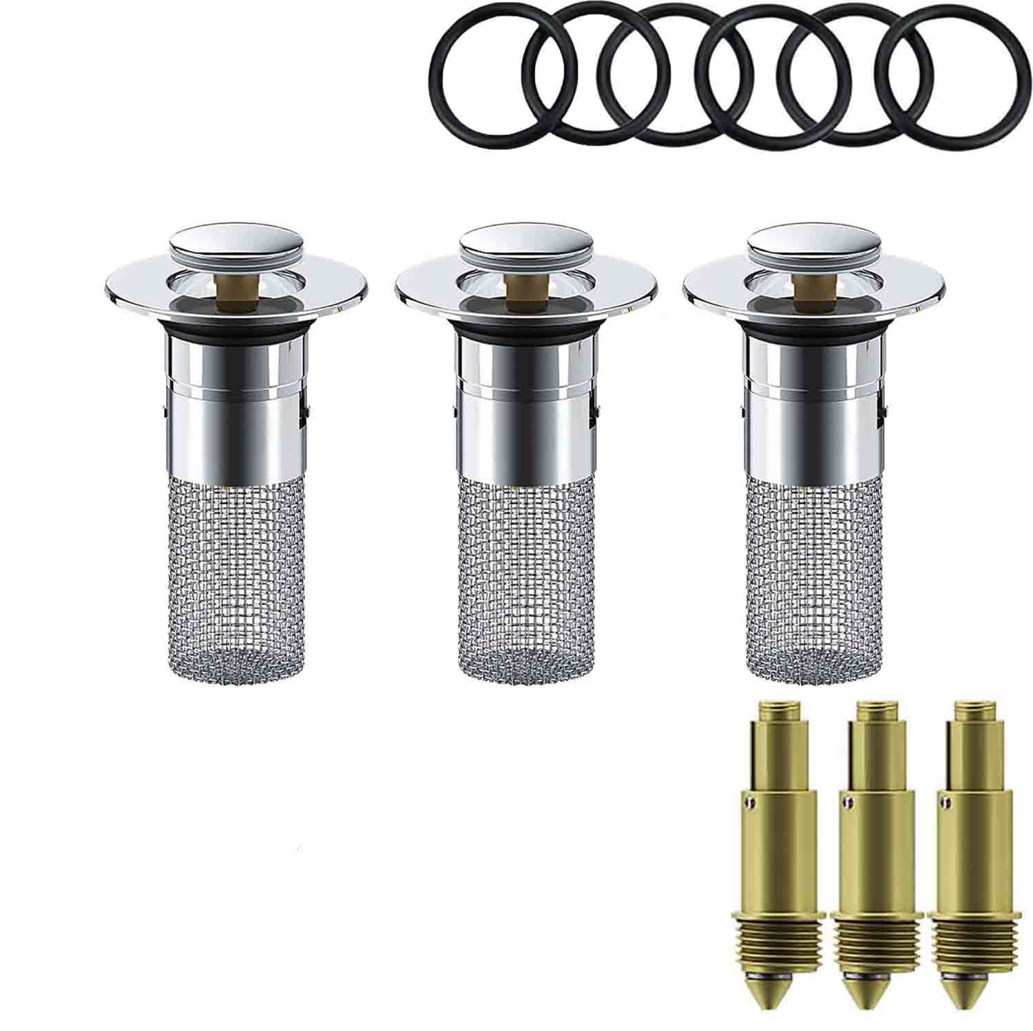 Chmadoxn Universal Bathroom Sink Stopper, Basin Sink Drain Strainer, Bathroom Sink Plug with Stainless Steel Hair Catcher on 3 pc Silver - Image 2