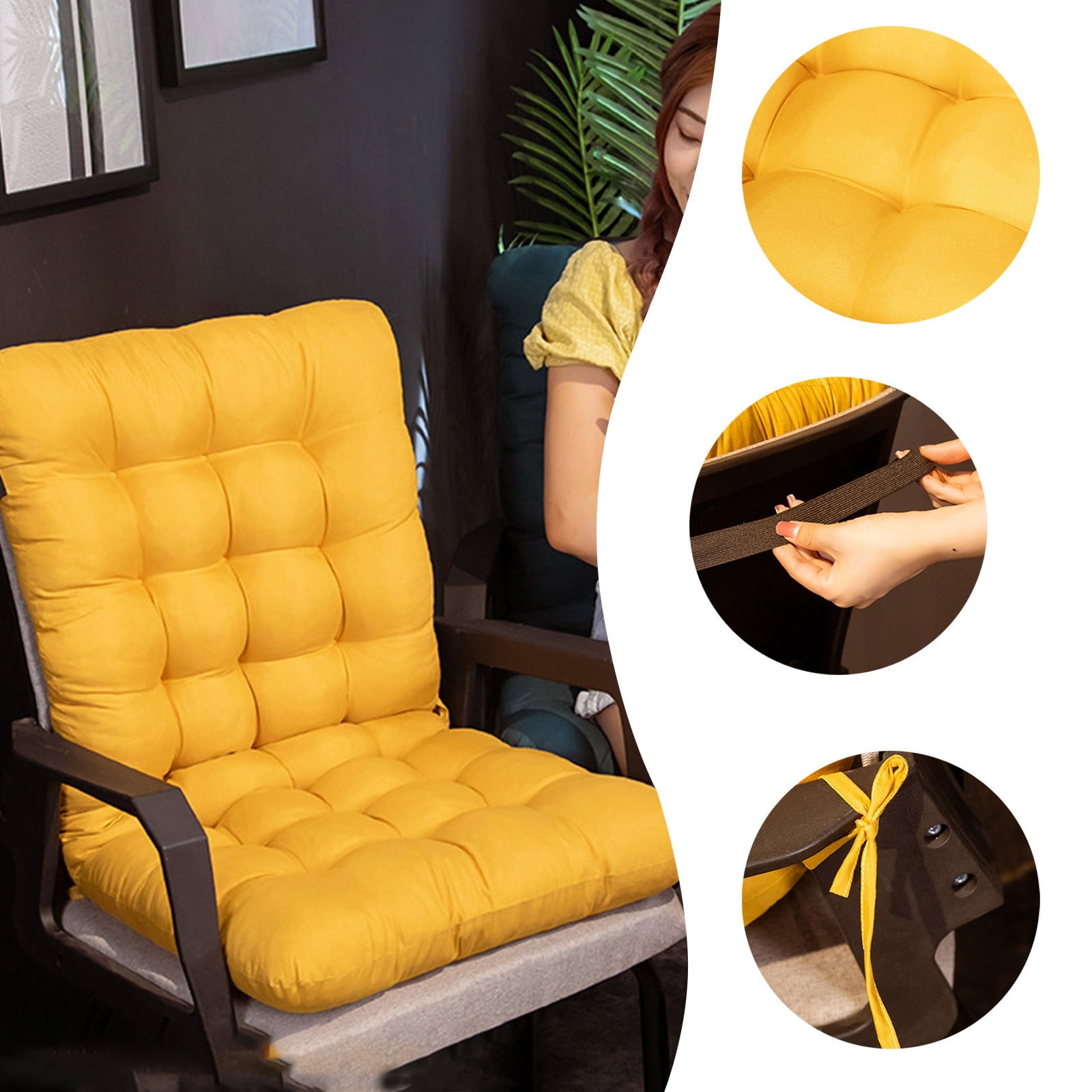Chmadoxn 31.5 x 15.7 inches Outdoor High Back Chair Cushions Rocking Chair Cushions Replacement 49.2×17.7 in Yellow - Image 5