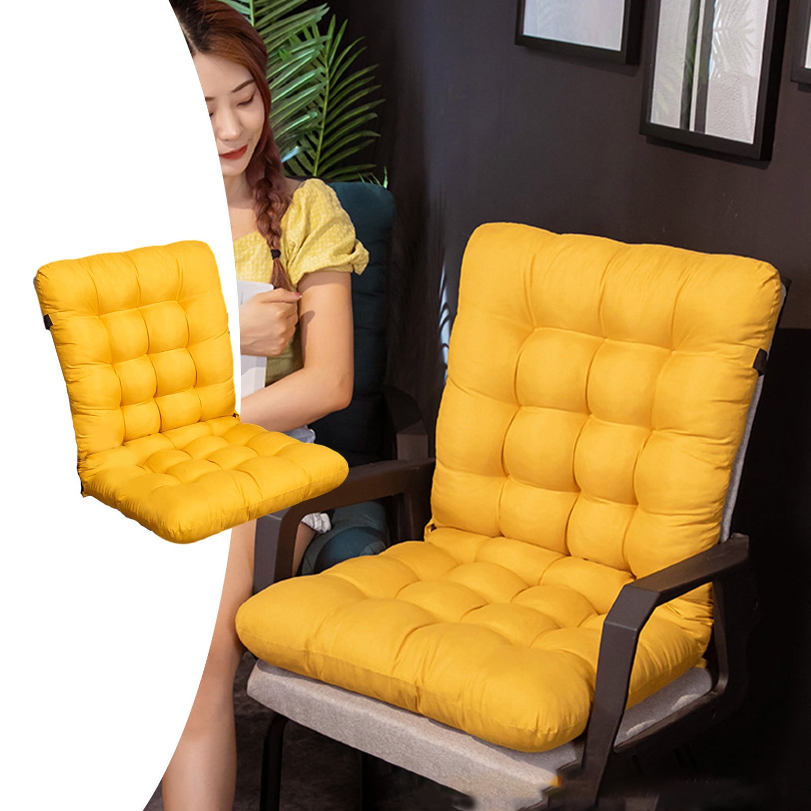 Chmadoxn 31.5 x 15.7 inches Outdoor High Back Chair Cushions Rocking Chair Cushions Replacement 49.2×17.7 in Yellow - Image 6