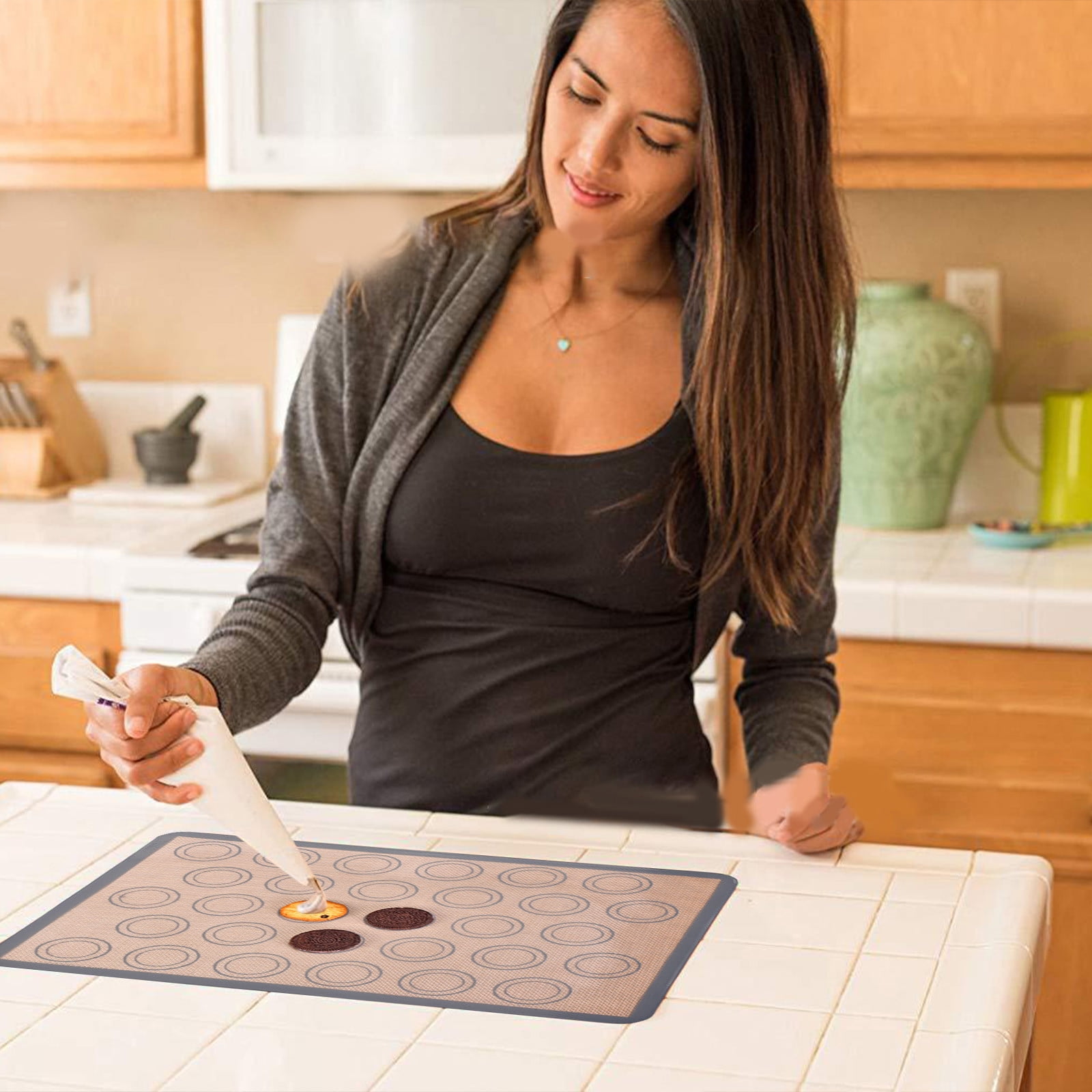 Chmadoxn Baking Mats Cookies Sheet, Non-Stick Mats for Baking, Easy Clean & Reusable Oven Baking Sheet for Making Macaroons, Cookies 16.5×11.6 in coffee - Image 5