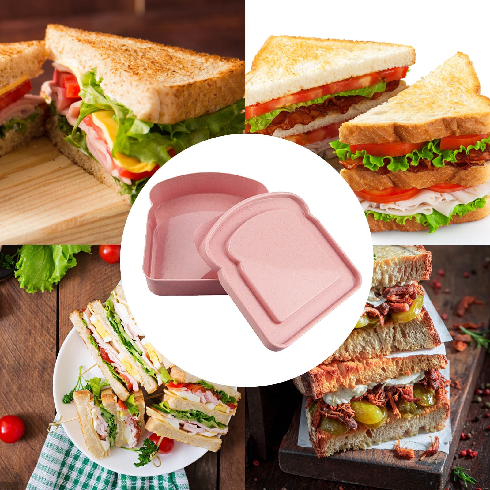 Darzheoy Sandwich Containers, Reusable Sandwich Box Container, Sandwich Holder Bread Container for Adults, BPA Free, Microwave & Dishwasher Safe, Office, Camping Pink - Image 2