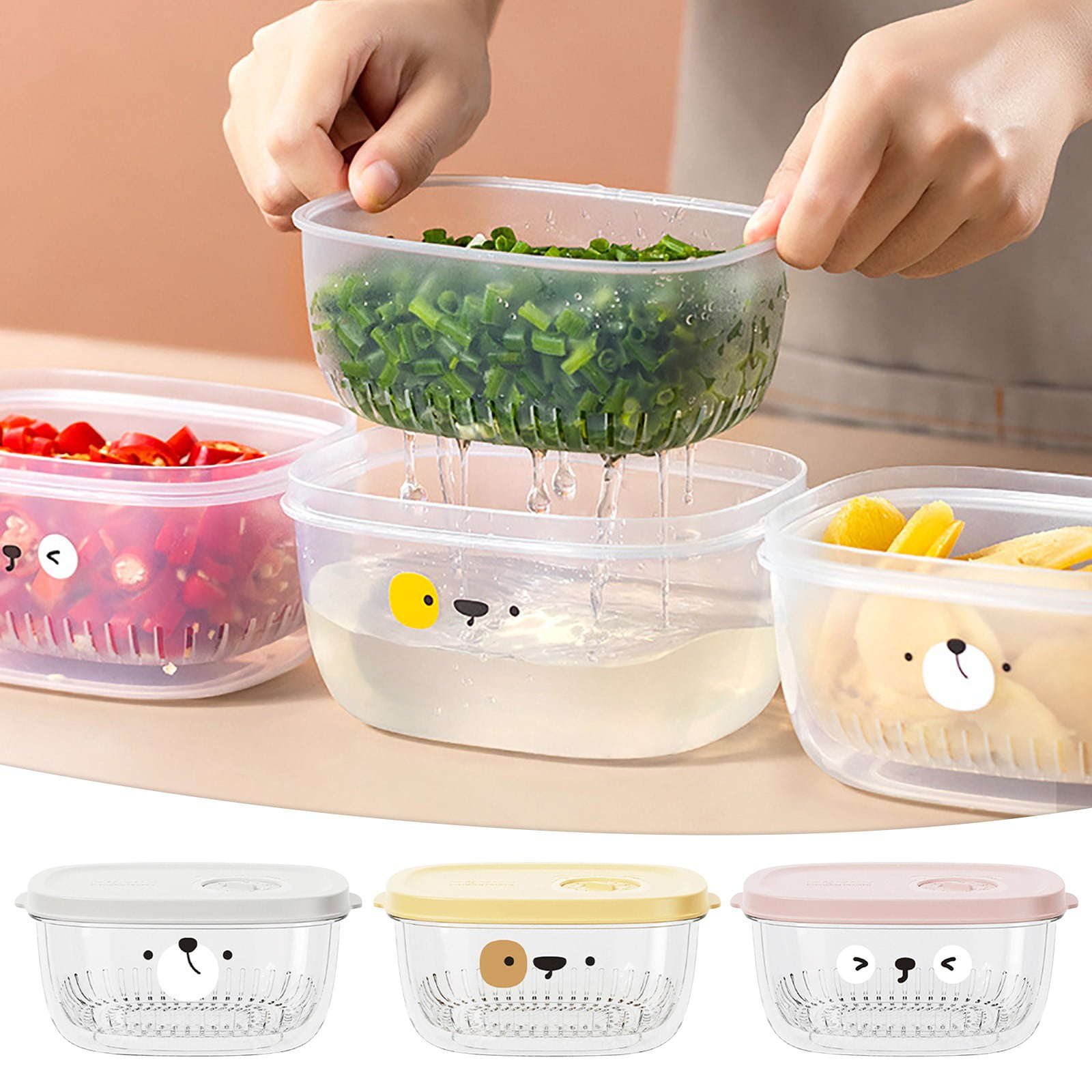 Darzheoy Fridge Berry Storage Container with Lids with Strainer, Plastic Fresh Produce Saver Keeper for Vegetable Fruit Meat Lettuce, BPA Free Kitchen Refrigerator Organization Pink - Image 2