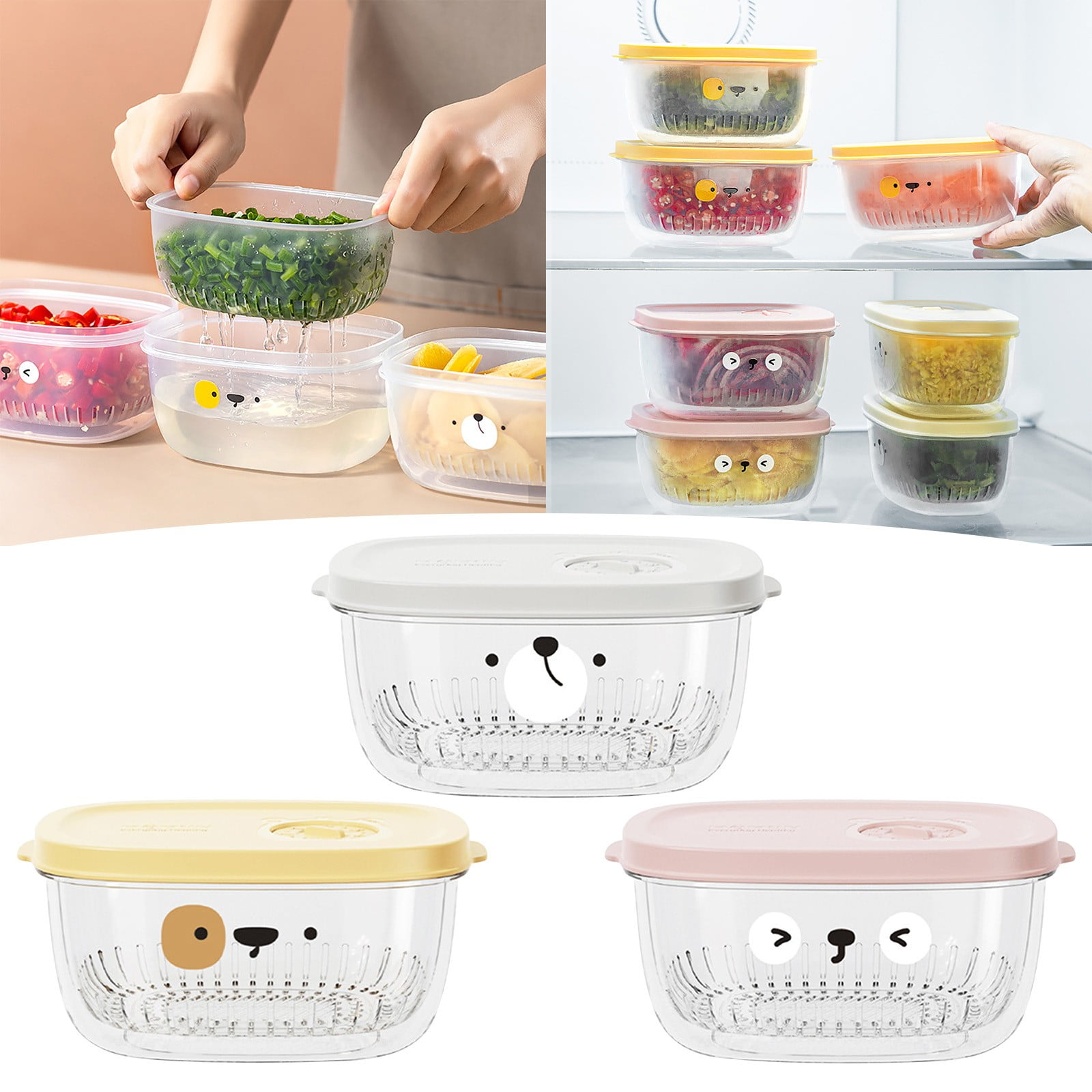 Darzheoy Fridge Berry Storage Container with Lids with Strainer, Plastic Fresh Produce Saver Keeper for Vegetable Fruit Meat Lettuce, BPA Free Kitchen Refrigerator Organization Yellow - Image 4