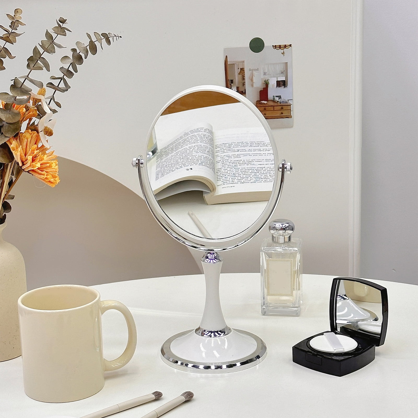 Back to School Chmadoxn Magnifying Makeup Mirror Double Sided Tabletop Mirror with 3 Magnification, Magnified Desk Mirror for Makeup, Cosmetic Vanity Mirror with Stand and 360° Rotation 5.9×11.4 in White - Image 4