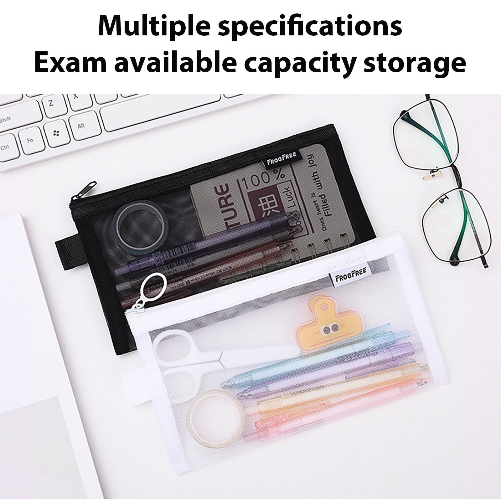 Kdkad Transparent Mesh Pencil Case, Pencil Pouch, Clear Makeup Bags, Nylon Mesh Pen Pouch with Zipper Pencil Case Stationery Storage Bag for Home Office Supplies Cosmetics Travel Accessories 8.3×4.7 in Black - Image 4
