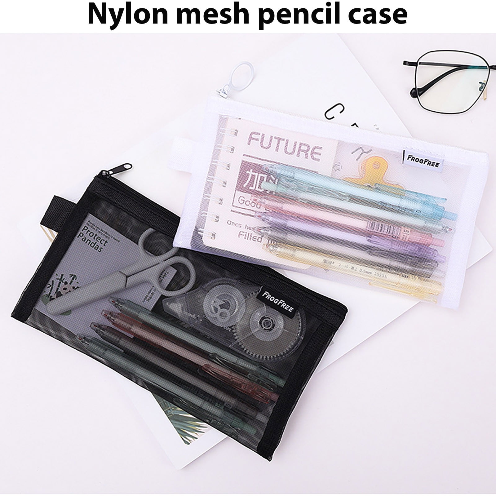 Kdkad Transparent Mesh Pencil Case, Pencil Pouch, Clear Makeup Bags, Nylon Mesh Pen Pouch with Zipper Pencil Case Stationery Storage Bag for Home Office Supplies Cosmetics Travel Accessories 8.3×4.7 in Pink - Image 6