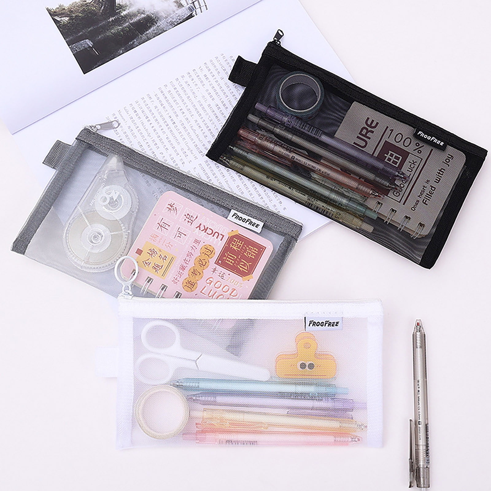Kdkad Transparent Mesh Pencil Case, Pencil Pouch, Clear Makeup Bags, Nylon Mesh Pen Pouch with Zipper Pencil Case Stationery Storage Bag for Home Office Supplies Cosmetics Travel Accessories 8.3×4.7 in White - Image 7