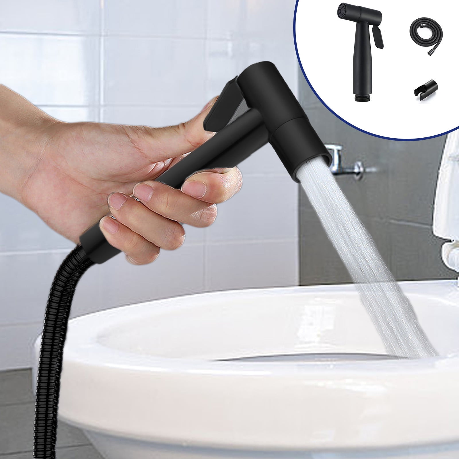 Kdkad Handheld Bidet Sprayer for Toilet, Premium Stainless Steel Bathroom Bidet Sprayer Set, Baby Cloth Diaper Sprayer with Superior Complete Bidet Spray Hoses Kit, Support Wall or Toilet Mount 4.7×2.3 in Black - Image 4
