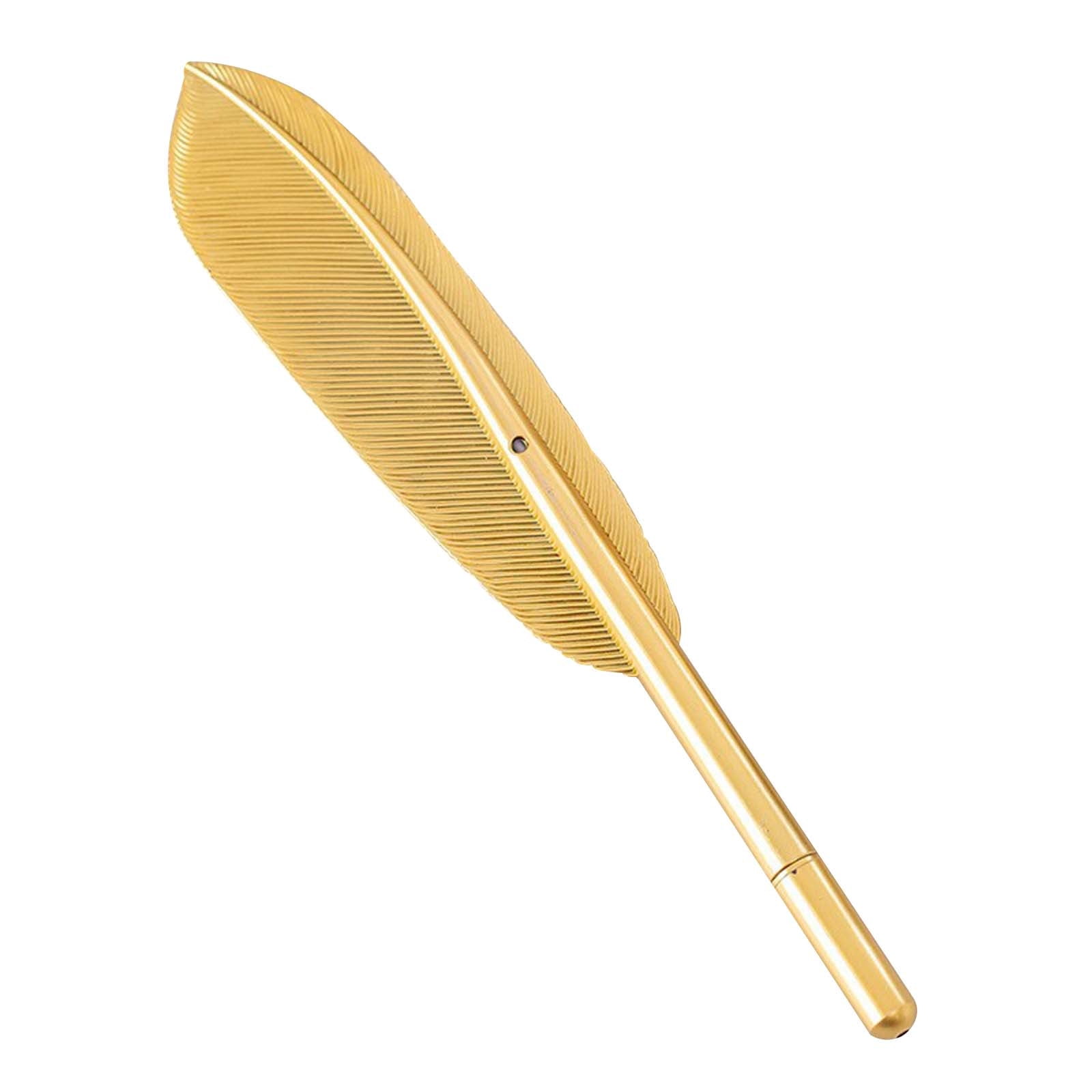 Darzheoy Feather Ballpoint Pens Black Ink Natural Feather Quill Ballpoint Pen for Office, Retro Quill Writing Wedding Sign Pen Gold - Image 1