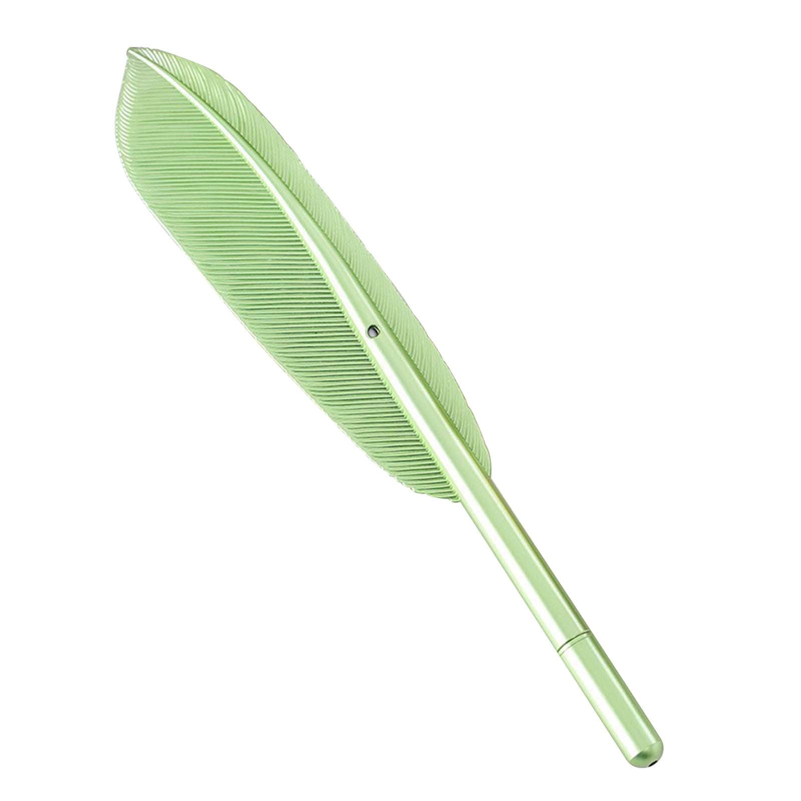 Darzheoy Feather Ballpoint Pens Black Ink Natural Feather Quill Ballpoint Pen for Office, Retro Quill Writing Wedding Sign Pen Green - Image 1