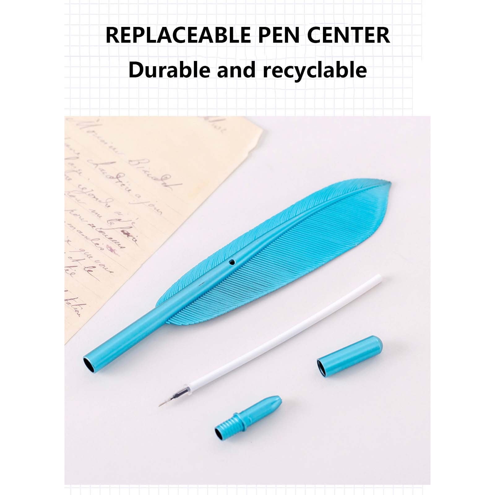 Darzheoy Feather Ballpoint Pens Black Ink Natural Feather Quill Ballpoint Pen for Office, Retro Quill Writing Wedding Sign Pen Green - Image 6