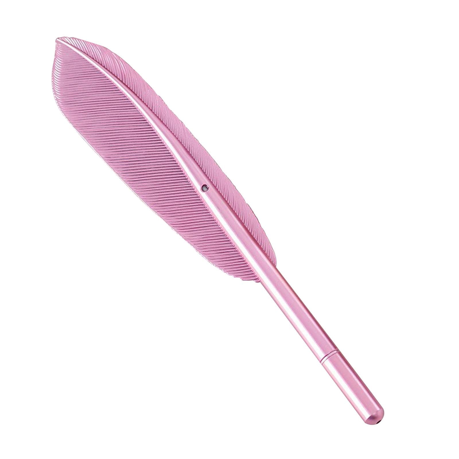 Darzheoy Feather Ballpoint Pens Black Ink Natural Feather Quill Ballpoint Pen for Office, Retro Quill Writing Wedding Sign Pen Pink - Image 1