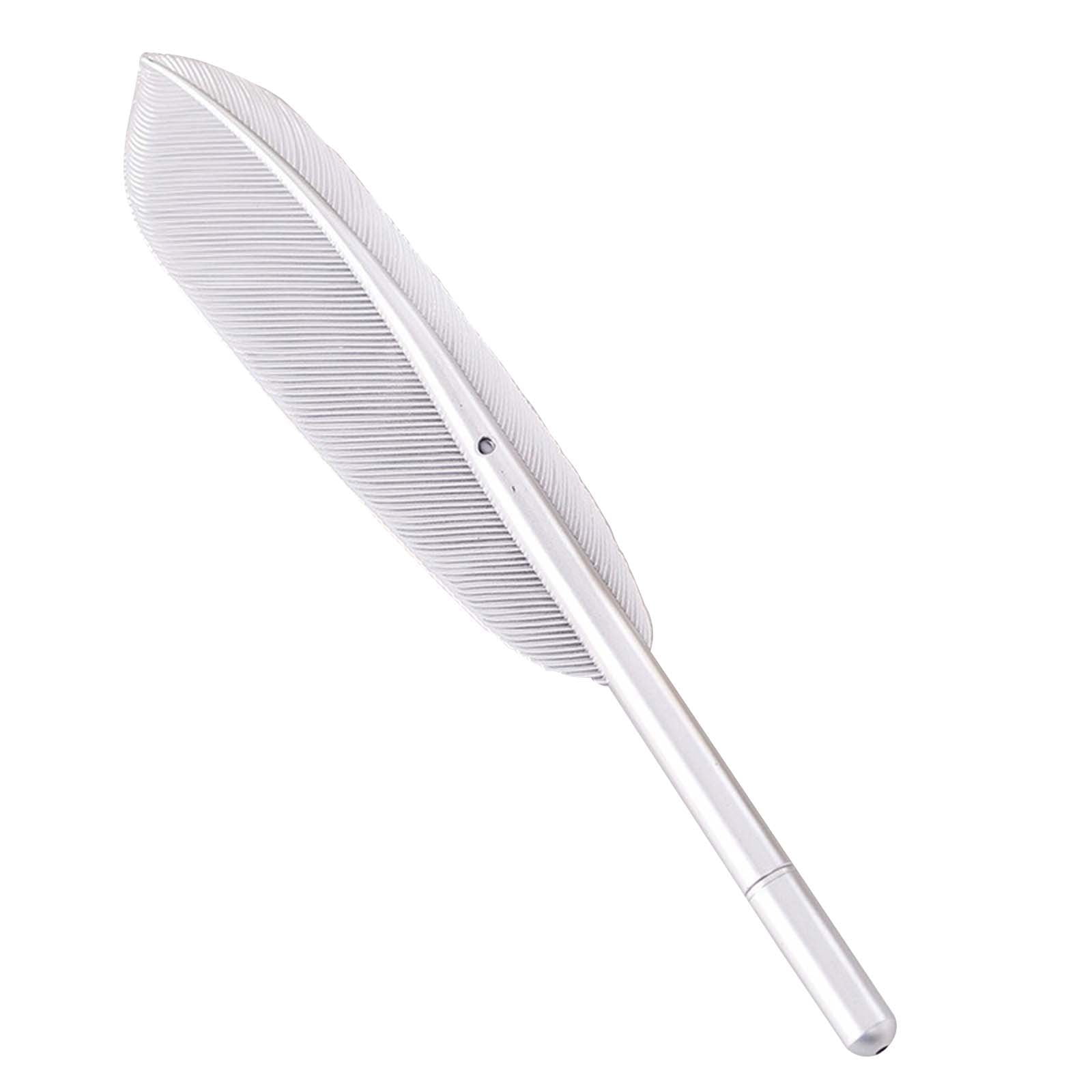 Darzheoy Feather Ballpoint Pens Black Ink Natural Feather Quill Ballpoint Pen for Office, Retro Quill Writing Wedding Sign Pen Silver - Image 1