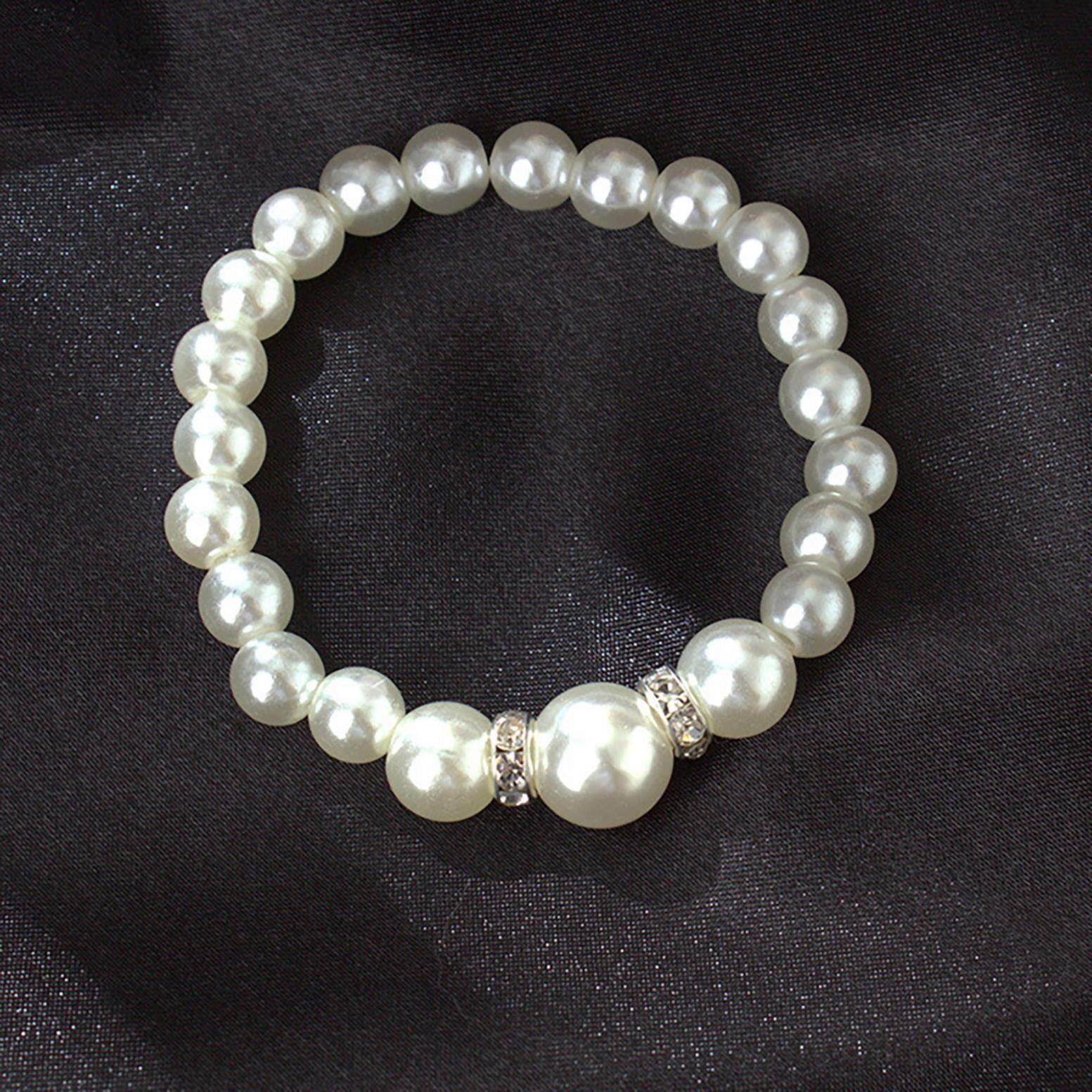 Bouanq Pearl Necklace and Earring Set Simulated Shell Pearls Round White Silver Pearl Stud Earrings Bracelets Wedding Jewelry Sets for Bride Bridesmaid Women Necklaces for Women Multicolor - Image 2