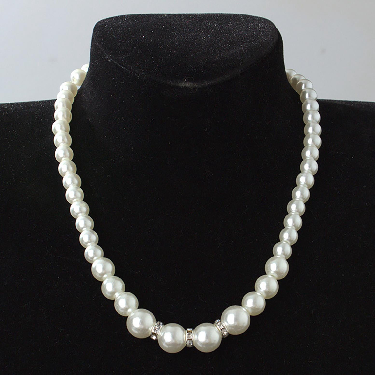 Bouanq Pearl Necklace and Earring Set Simulated Shell Pearls Round White Silver Pearl Stud Earrings Bracelets Wedding Jewelry Sets for Bride Bridesmaid Women Necklaces for Women Multicolor - Image 4
