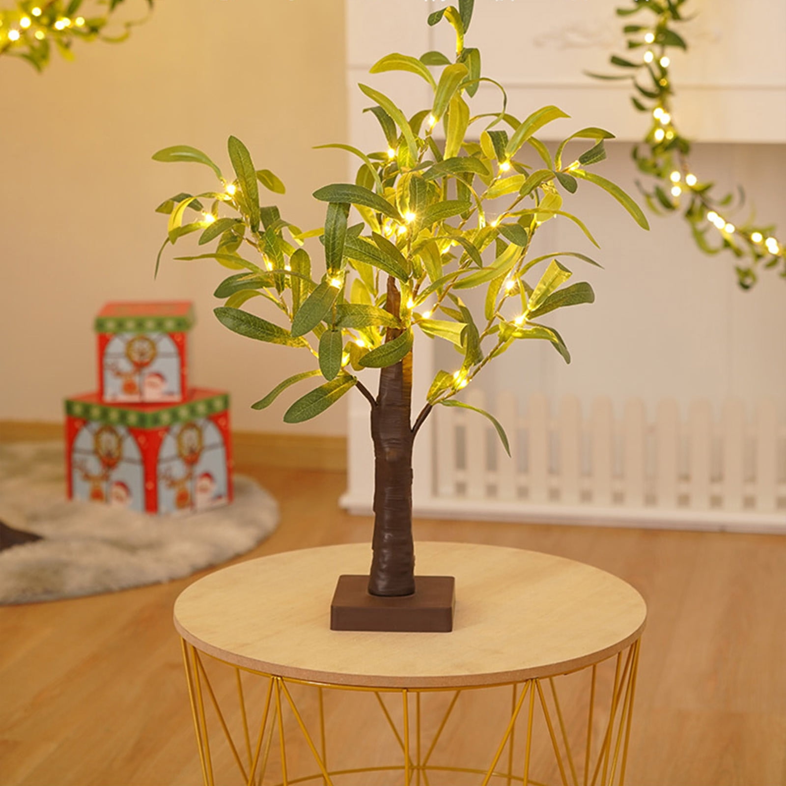 Chmadoxn Green Leaf Birch Tree with LED Lights, Artificial Tree Lamp, DIY Birch Tree with LED Lights, Lighted up Tree Lamp Battery Powered, Light Spirit Tree for Table Home Wedding Bedroom Christmas As Show G - Image 3