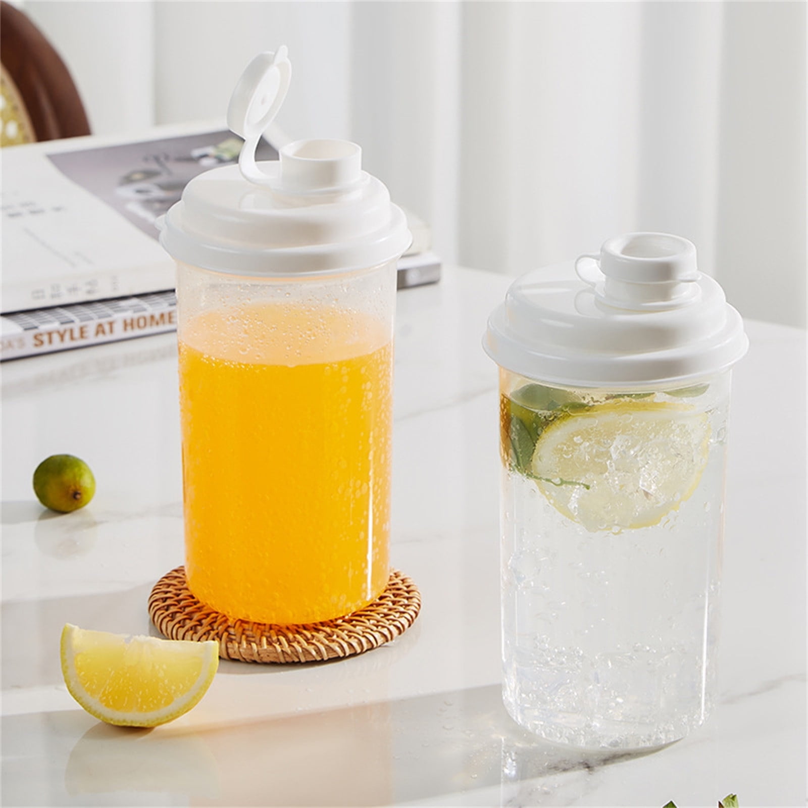 Darzheoy 1L Plastic Pitcher with Lid BPA-Free Eco-Friendly Pitcher Mix Drinks Water Pitcher for Hot/Cold Lemonade Juice Beverage Jar Ice Tea Kettle White - Image 2